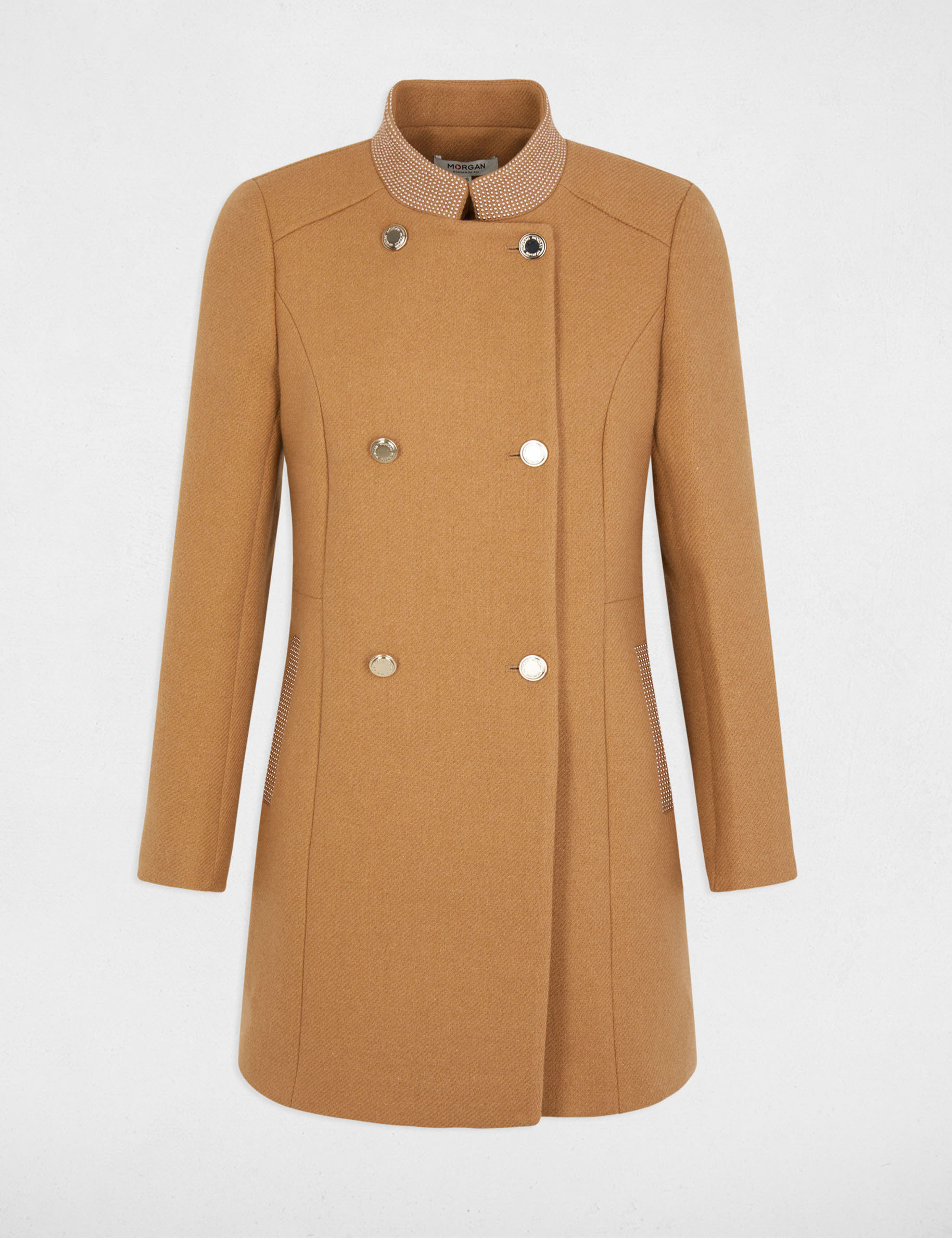 Buttoned long coat camel women