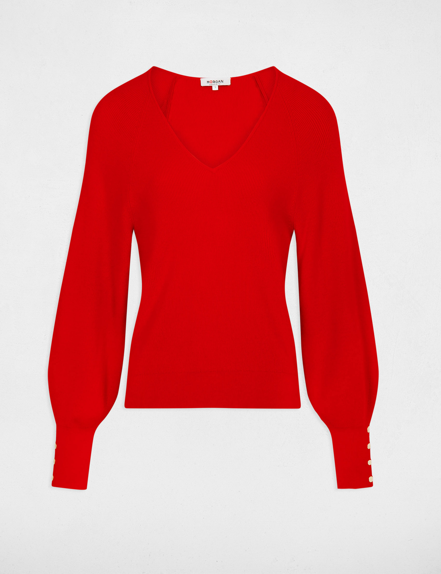 Long sleeved jumper V neck red women Morgan