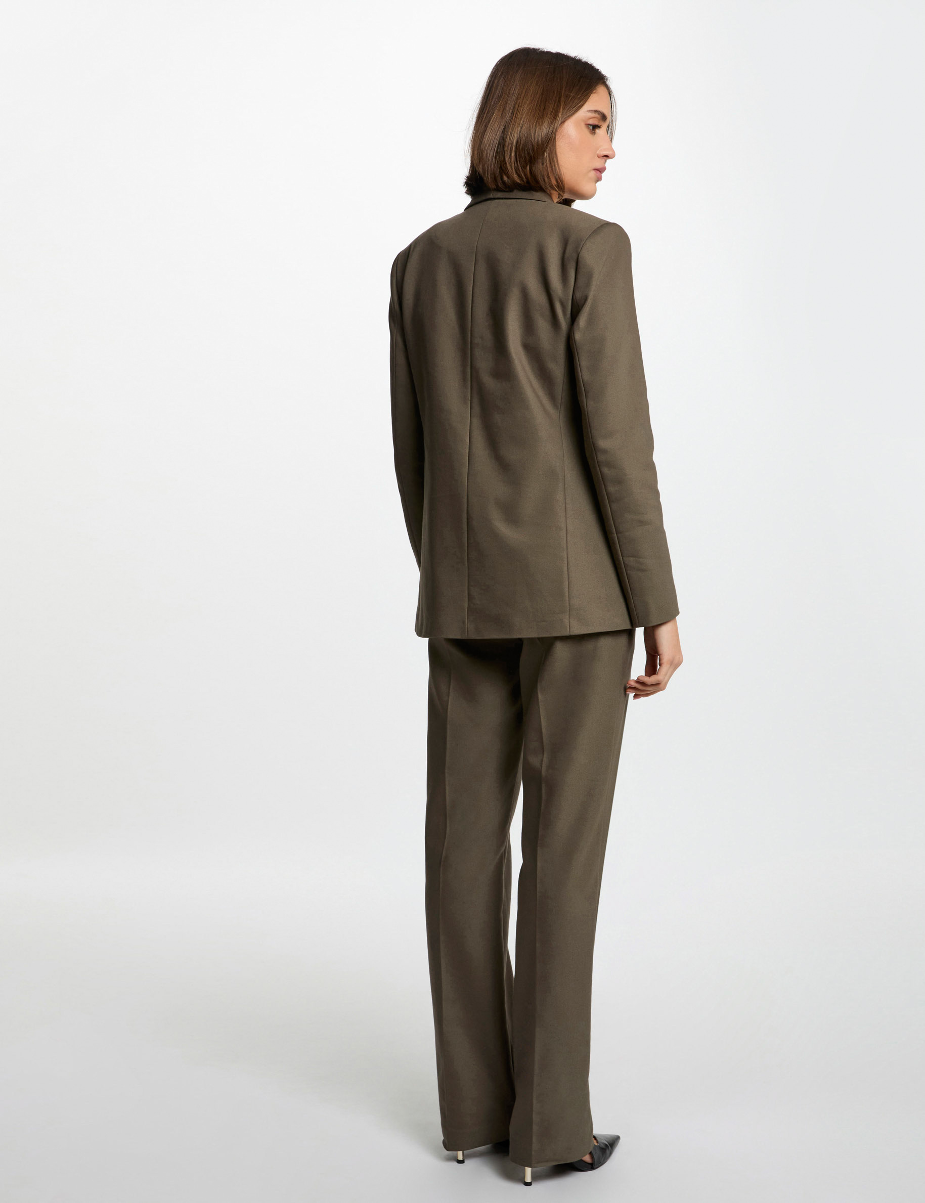 Short jacket shawl collar khaki green women