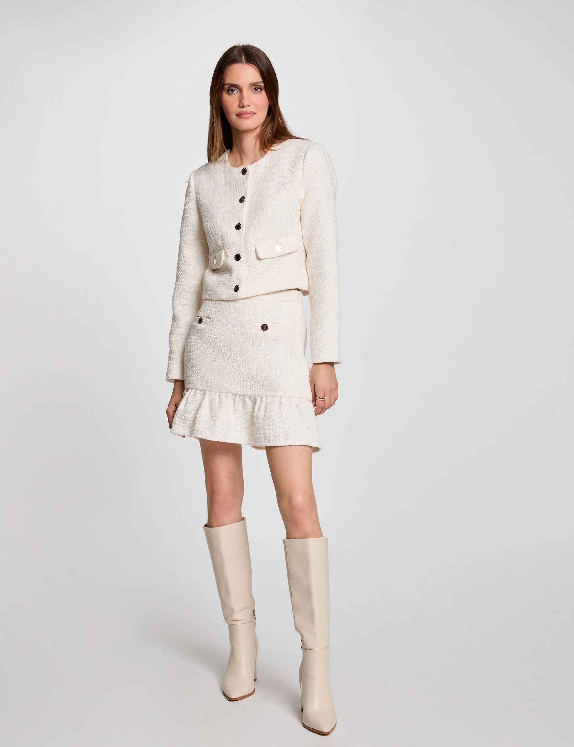 Waisted tweed jacket ivory women