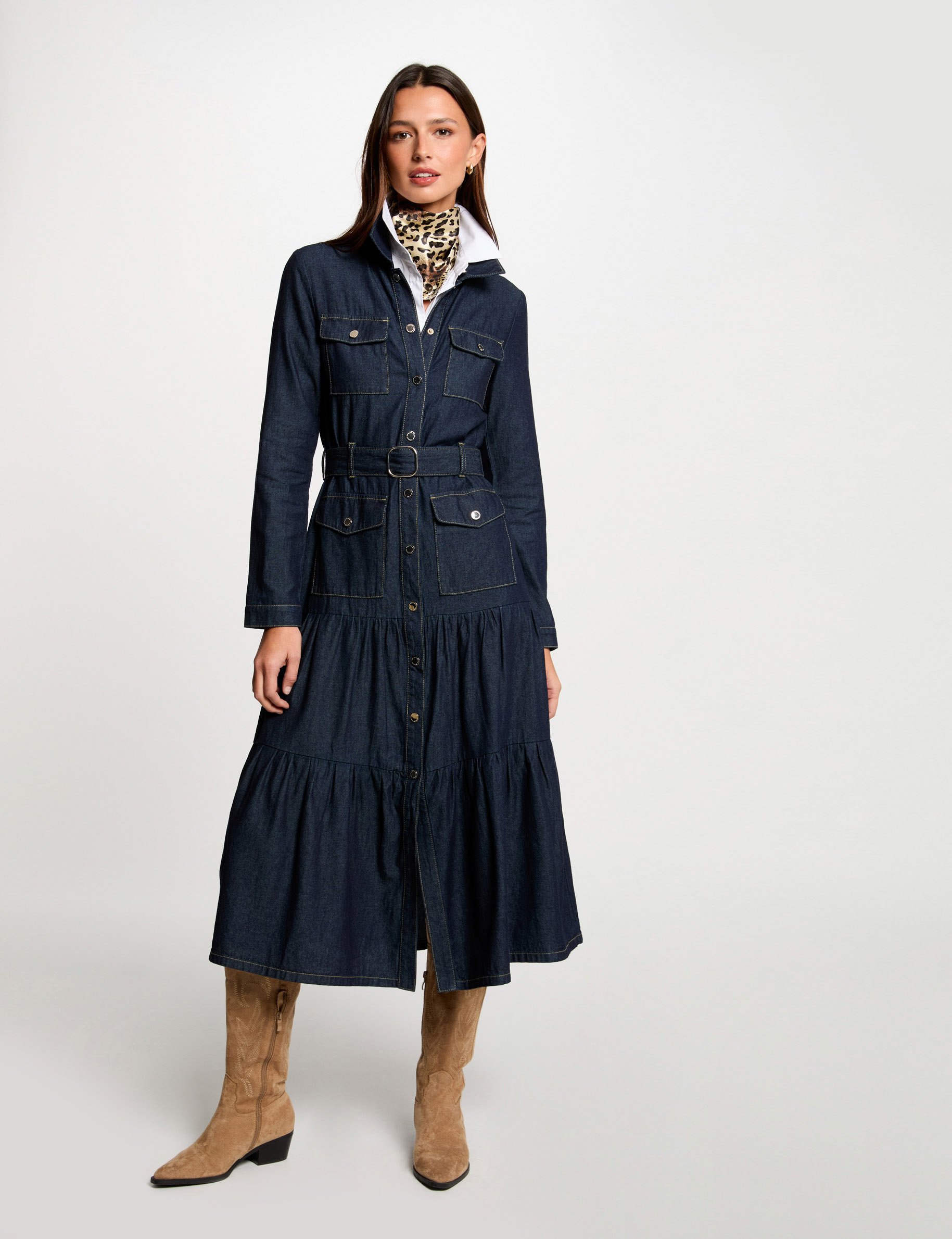 Maxi straight denim dress raw denim women