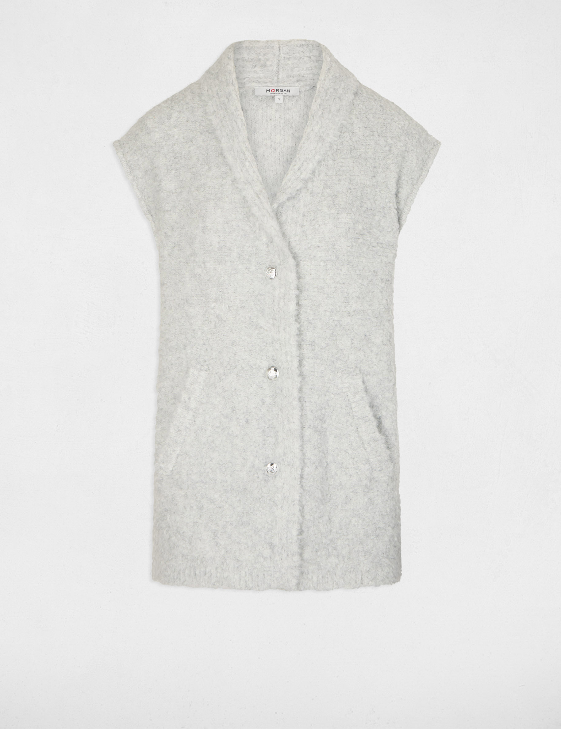 Cardigan short sleeves mid-grey women