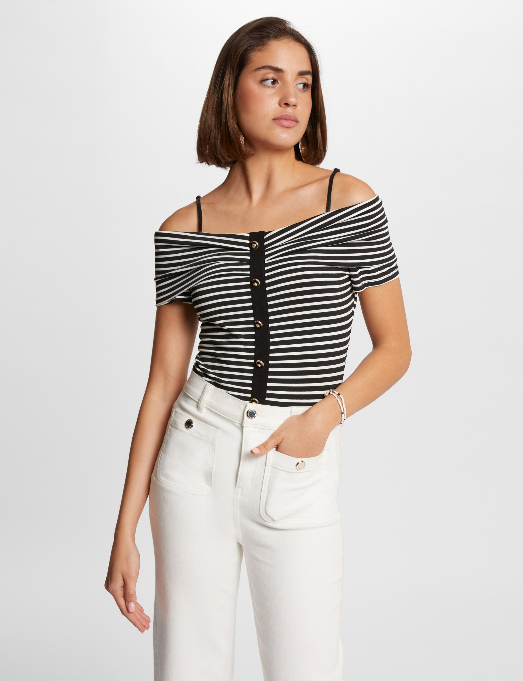 Striped short-sleeved t-shirt ecru women