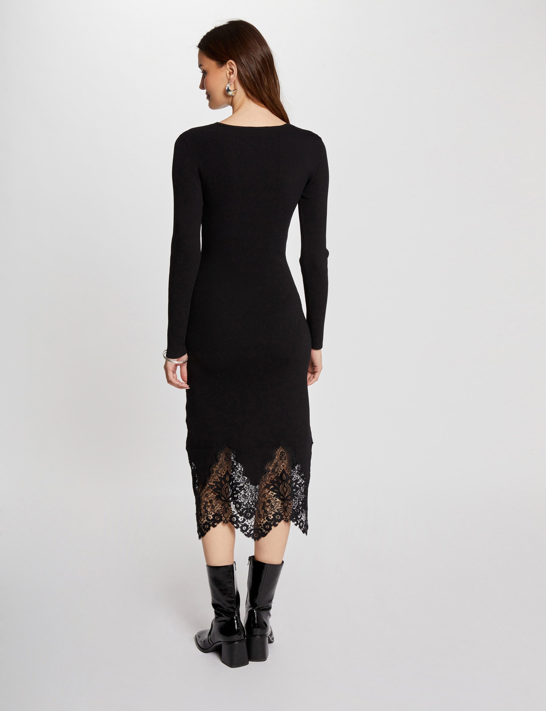 Fitted midi knitted dress black women