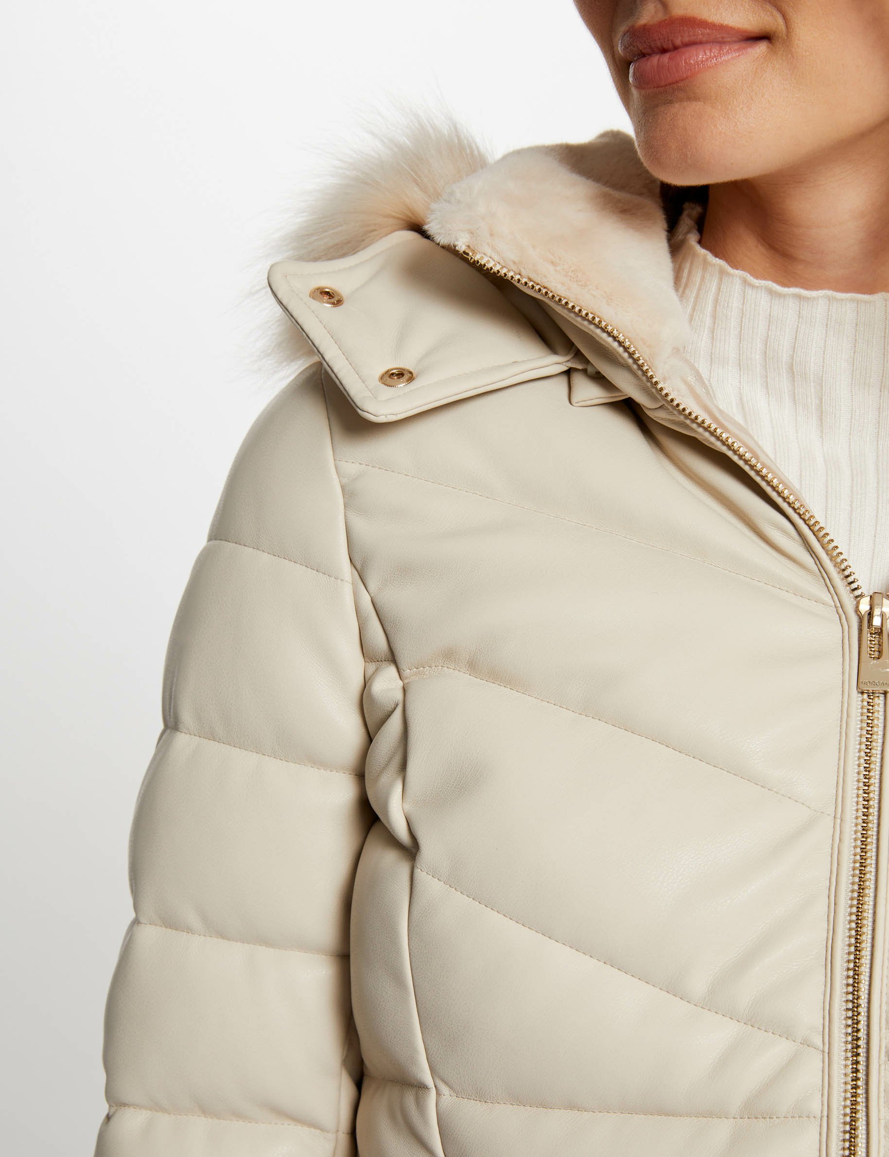 Faux leather padded jacket ivory women