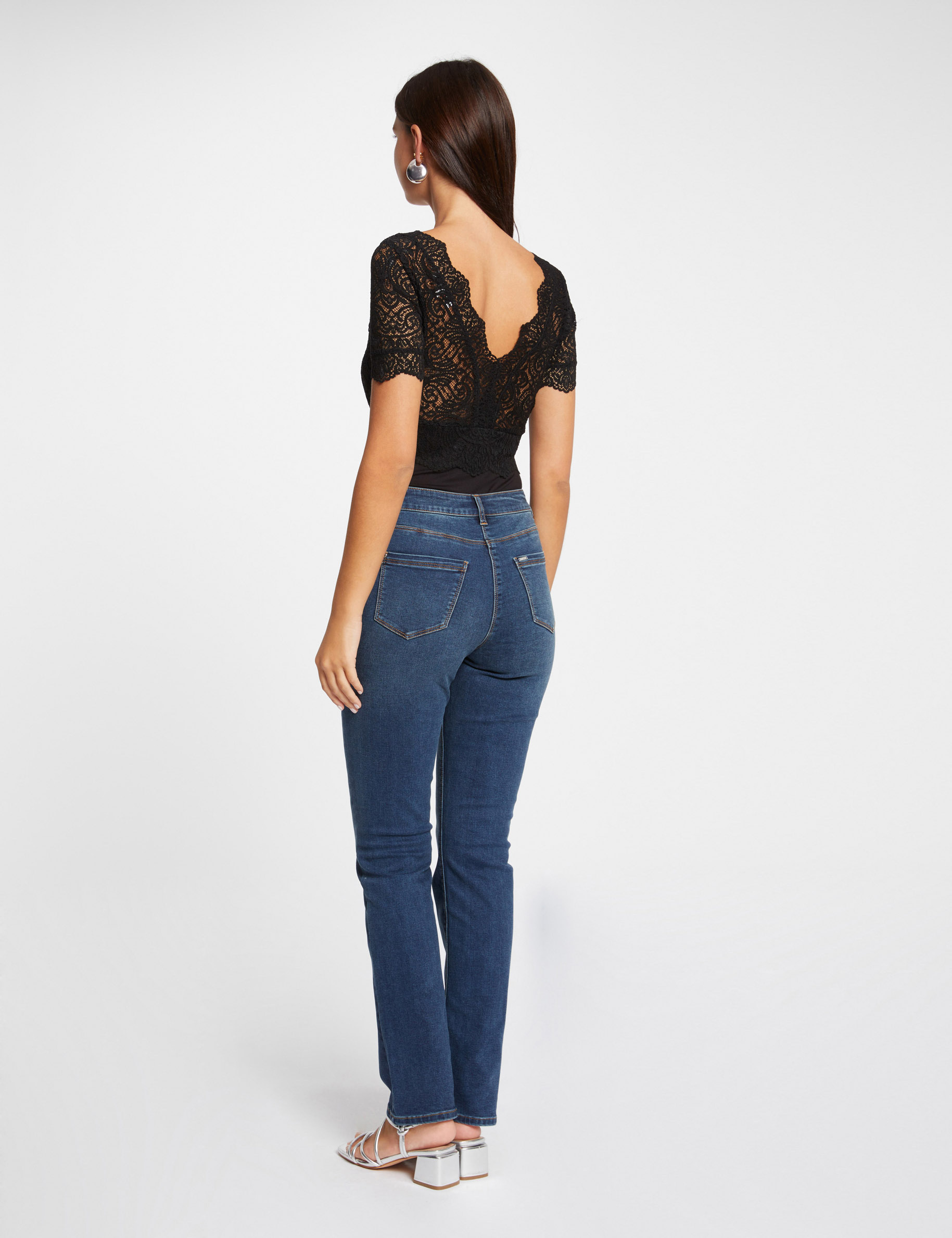 High-waisted straight jeans stone denim women