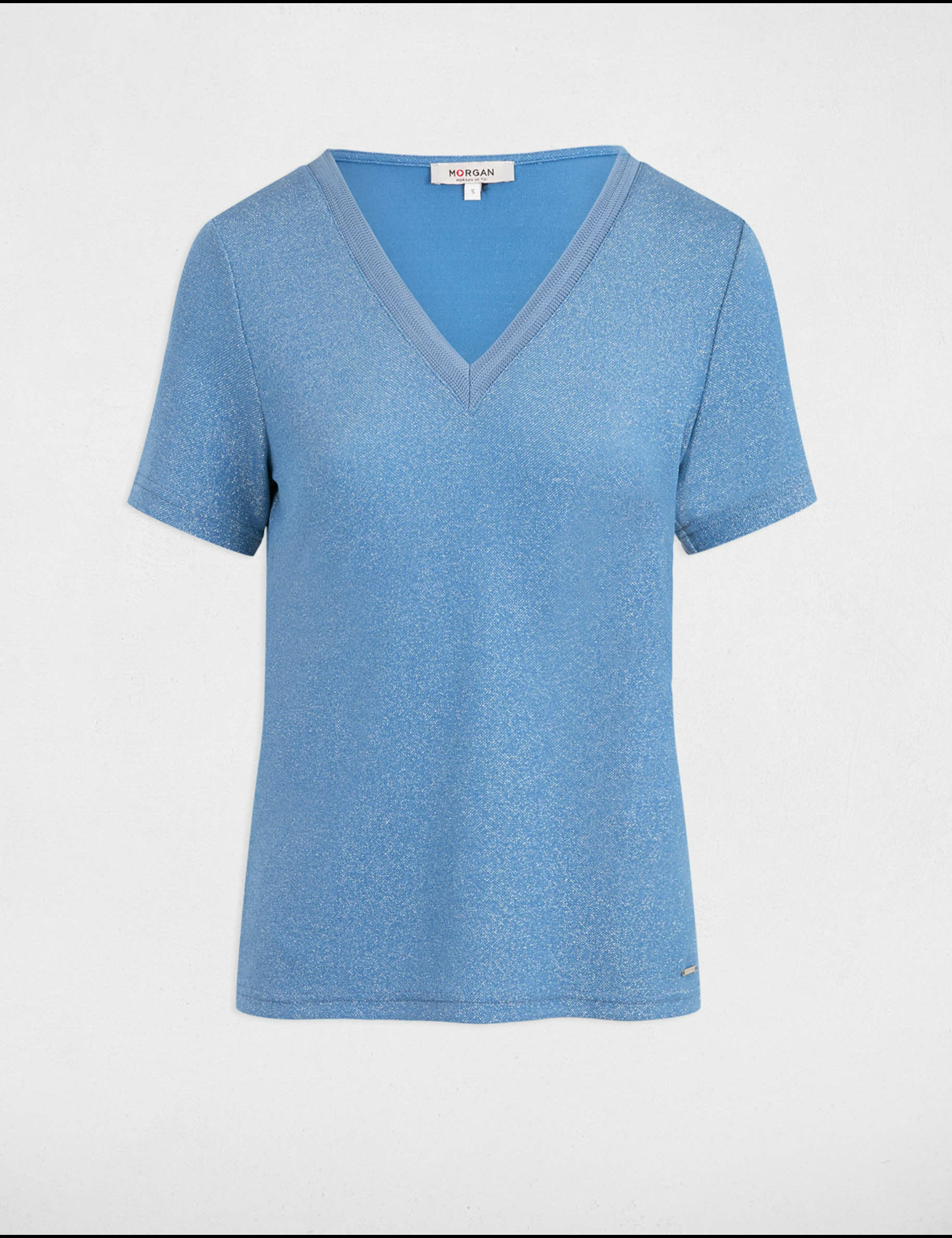 Short-sleeved t-shirt with V-neck grey denim women