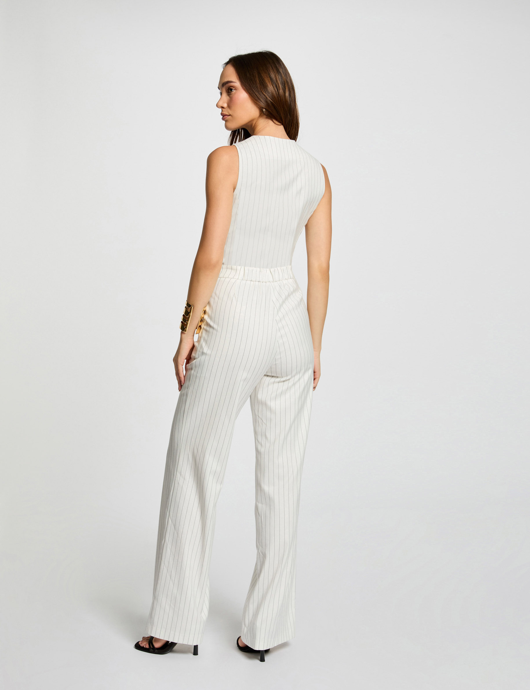 Jumpsuit with stripes ecru women