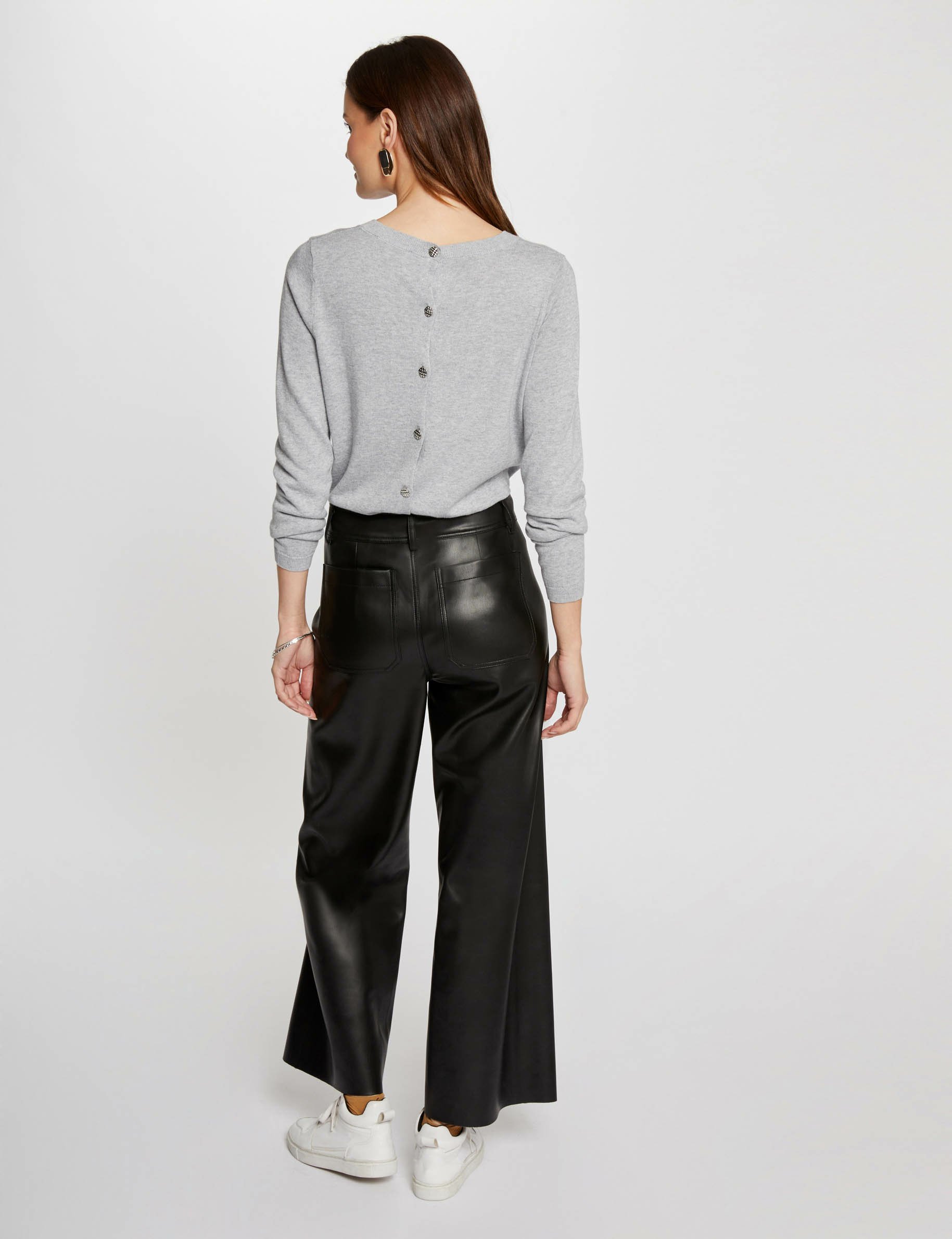 Wide leg faux leather trousers black women