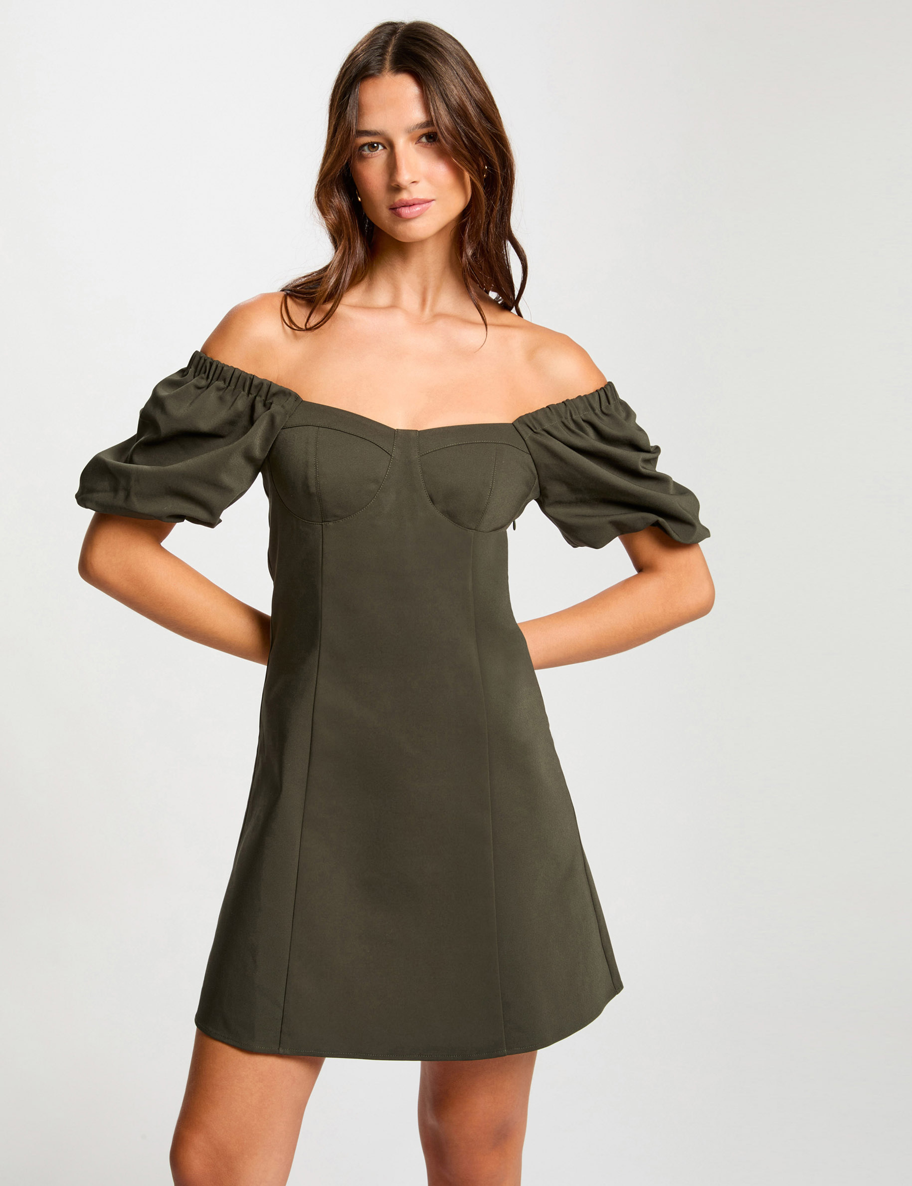 Mini fitted dress dark green women