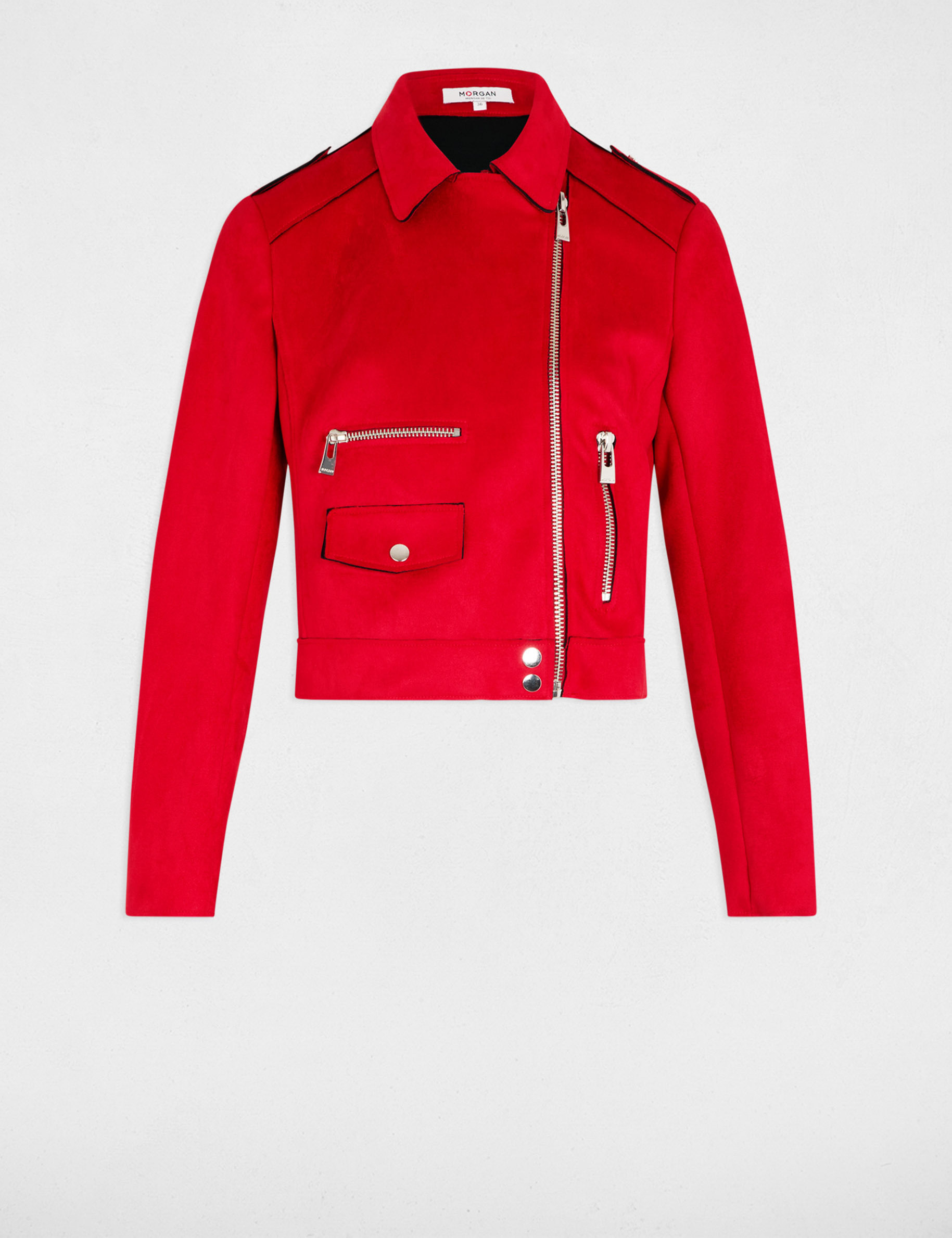 Zipped short suede jacket red women