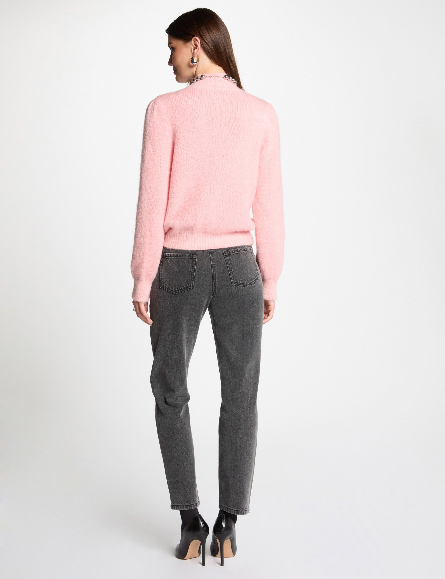 Jumper high collar pink women