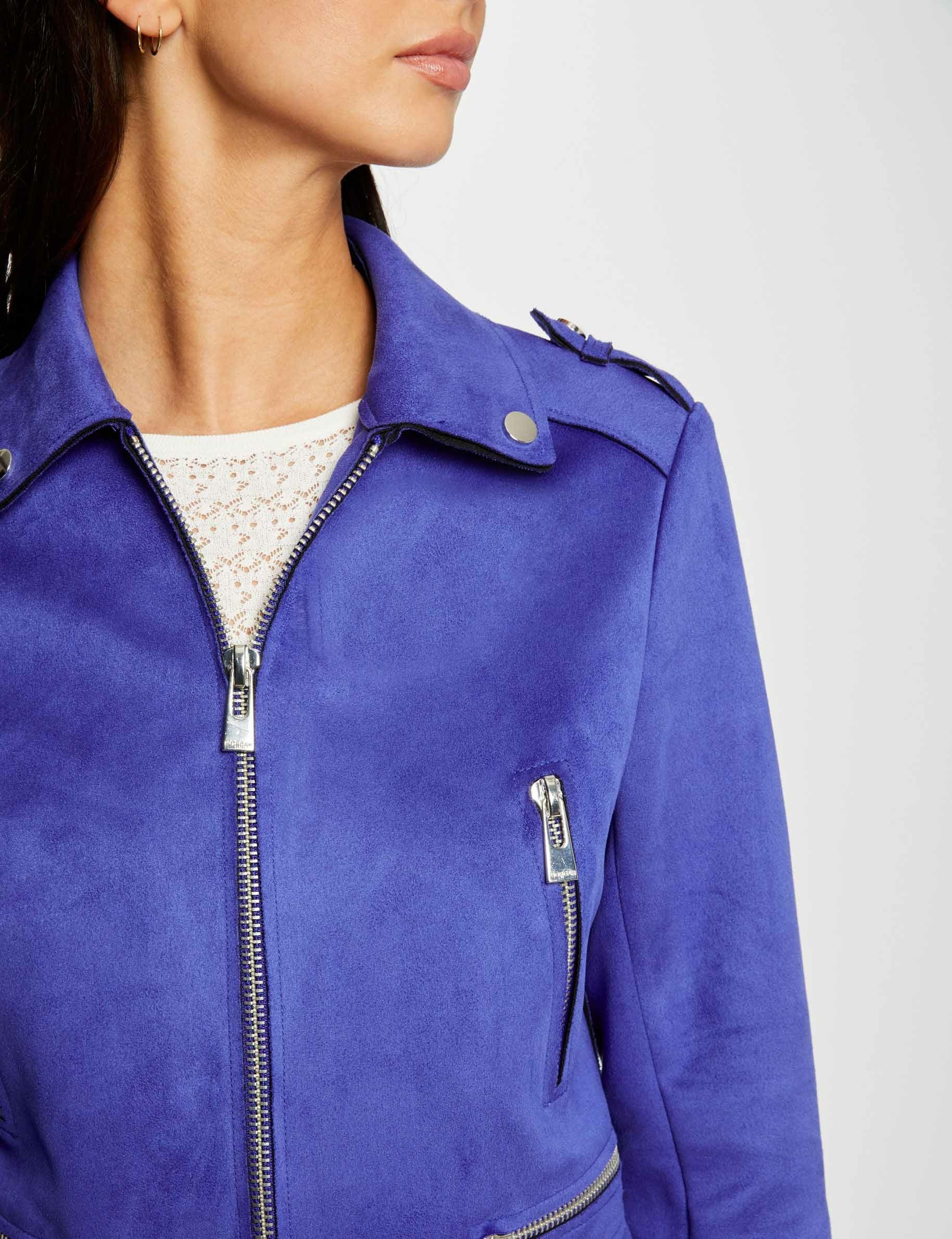 Blouson droit aspect suédine bleu electrique femme