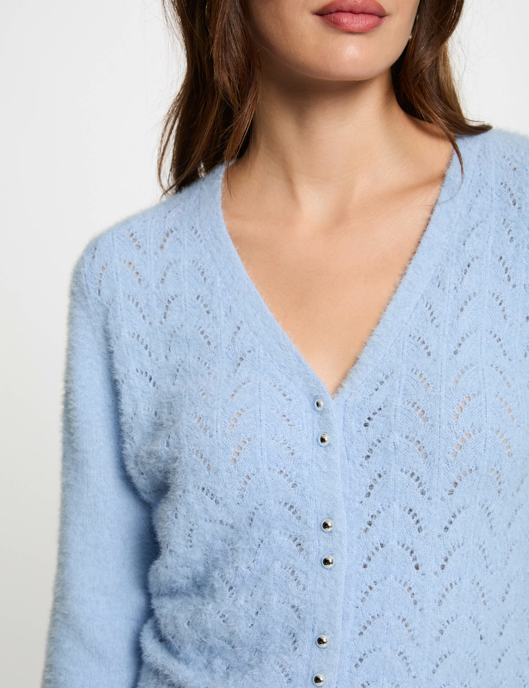 Long-sleeved cardigan openwork details sky blue women