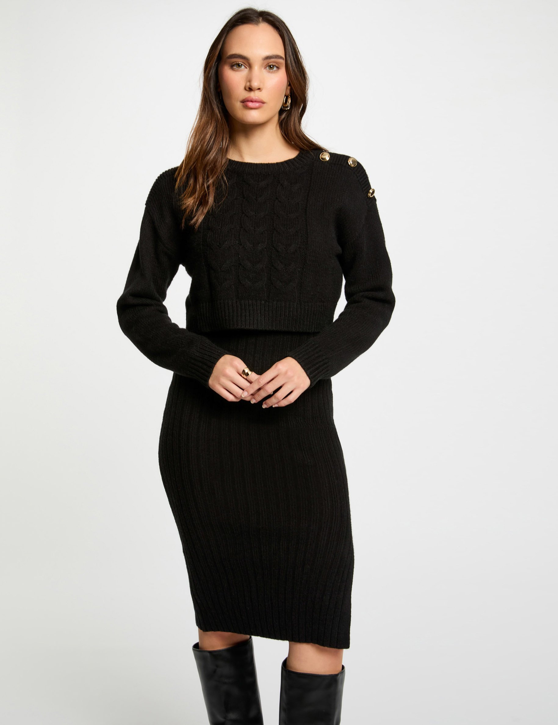 Fitted 2 in 1 knitted dress black women