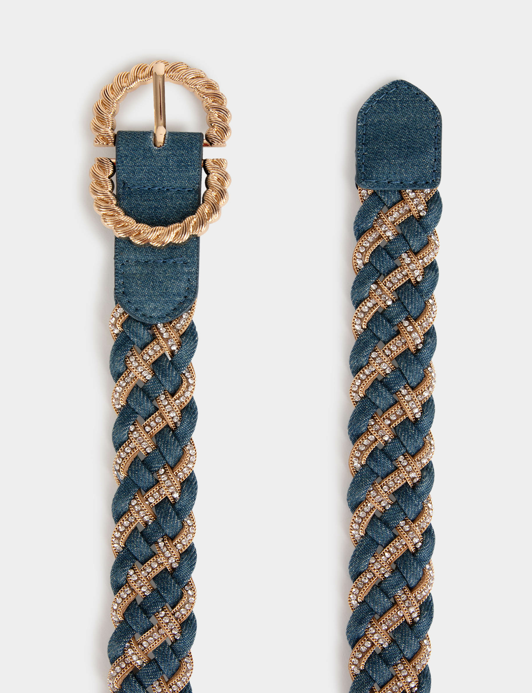 Braided denim belt stone wash denim women