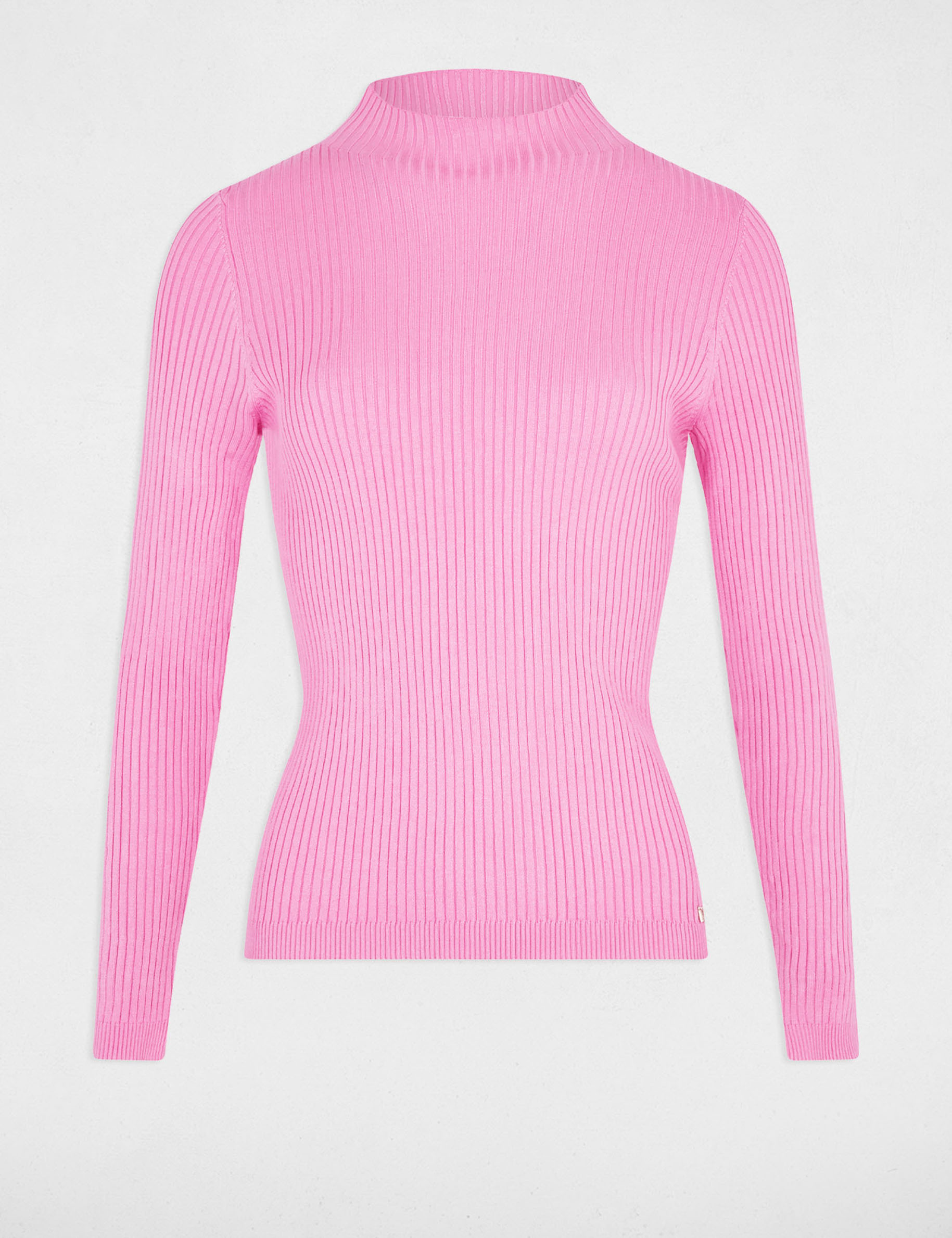 Ribbed jumper high collar pink women