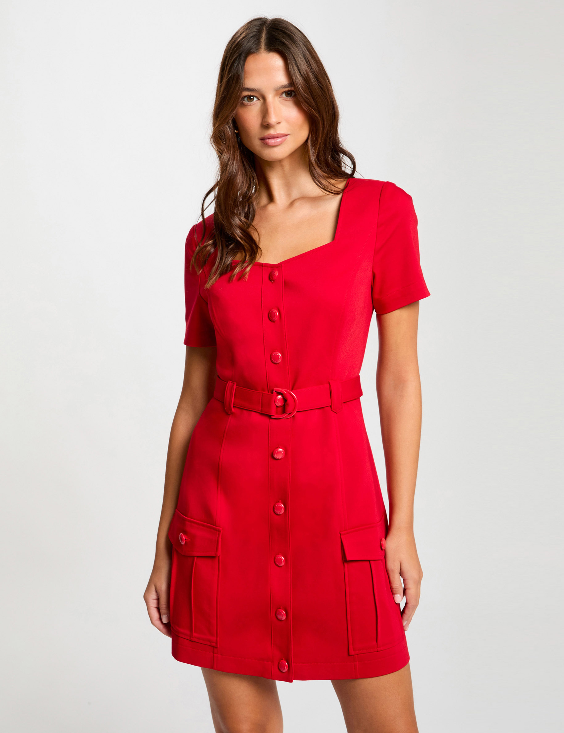 Belted waisted mini dress medium red women