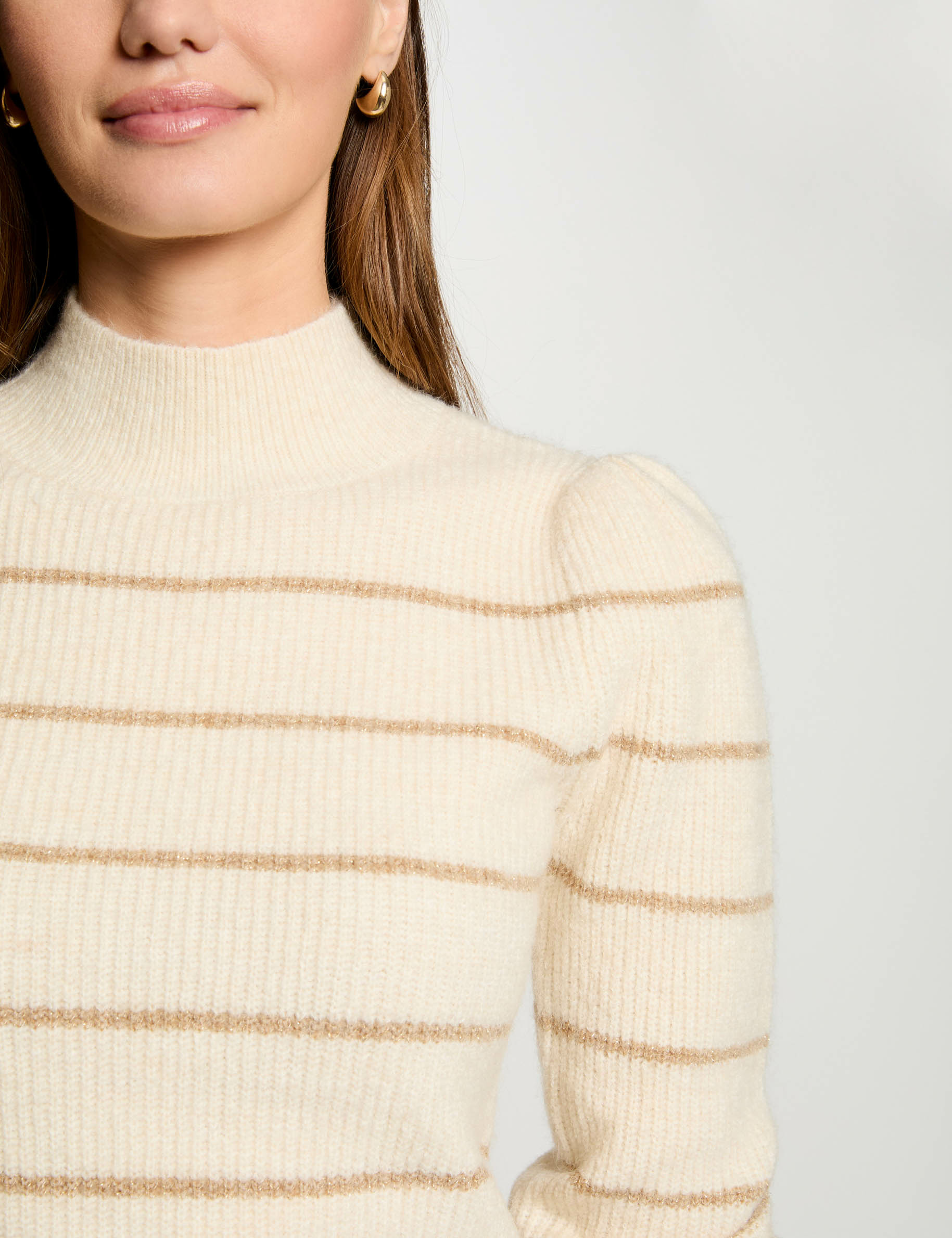 Striped jumper high collar ivory women