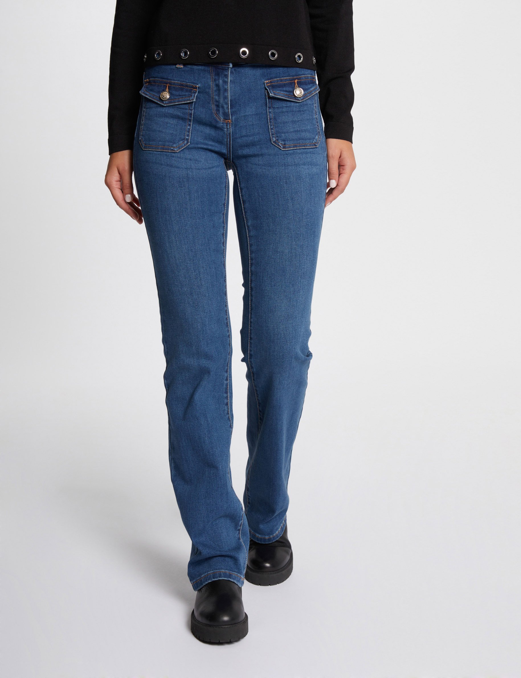 Bootcut jeans pockets buttons stone wash denim women