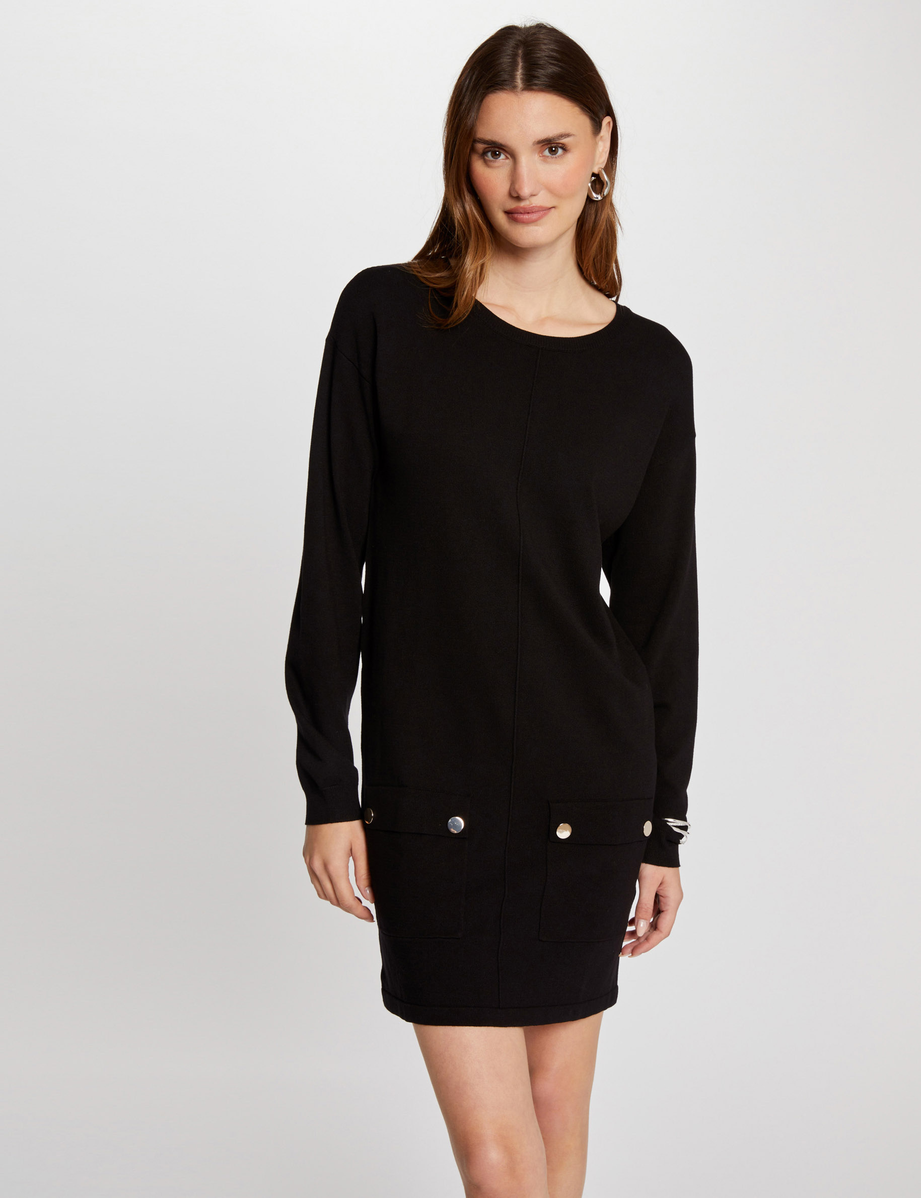 Robe tricot courte droite noir femme