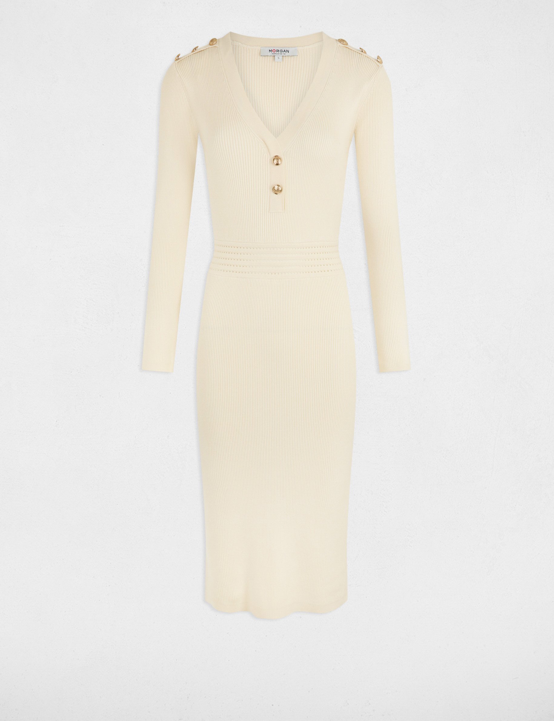 Fitted midi knitted dress ivory women