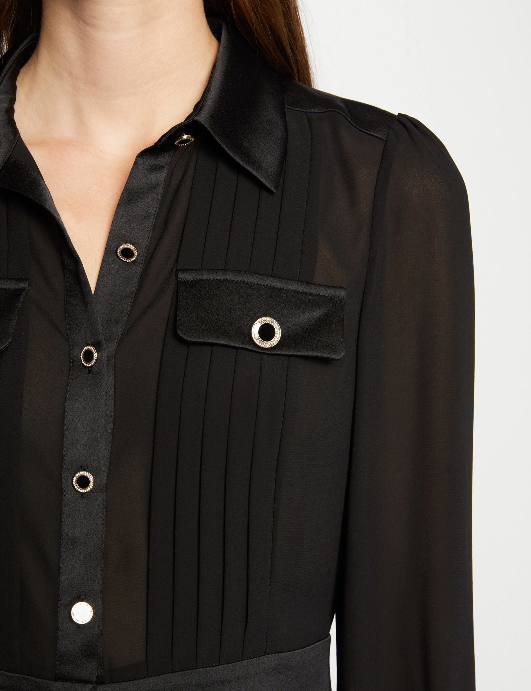 Chemise manches longues avec plis noir femme