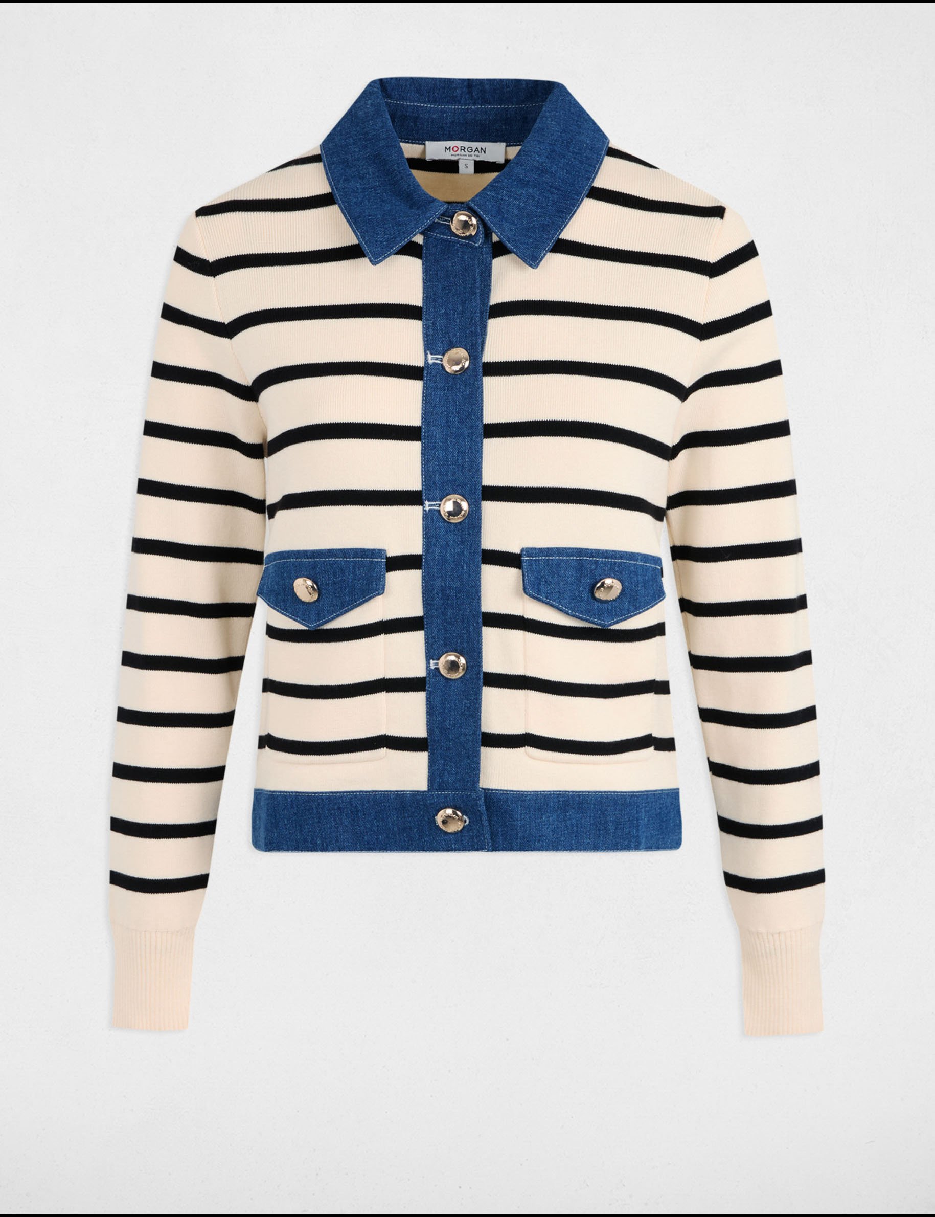 Striped cardigan lapel collar ivory women