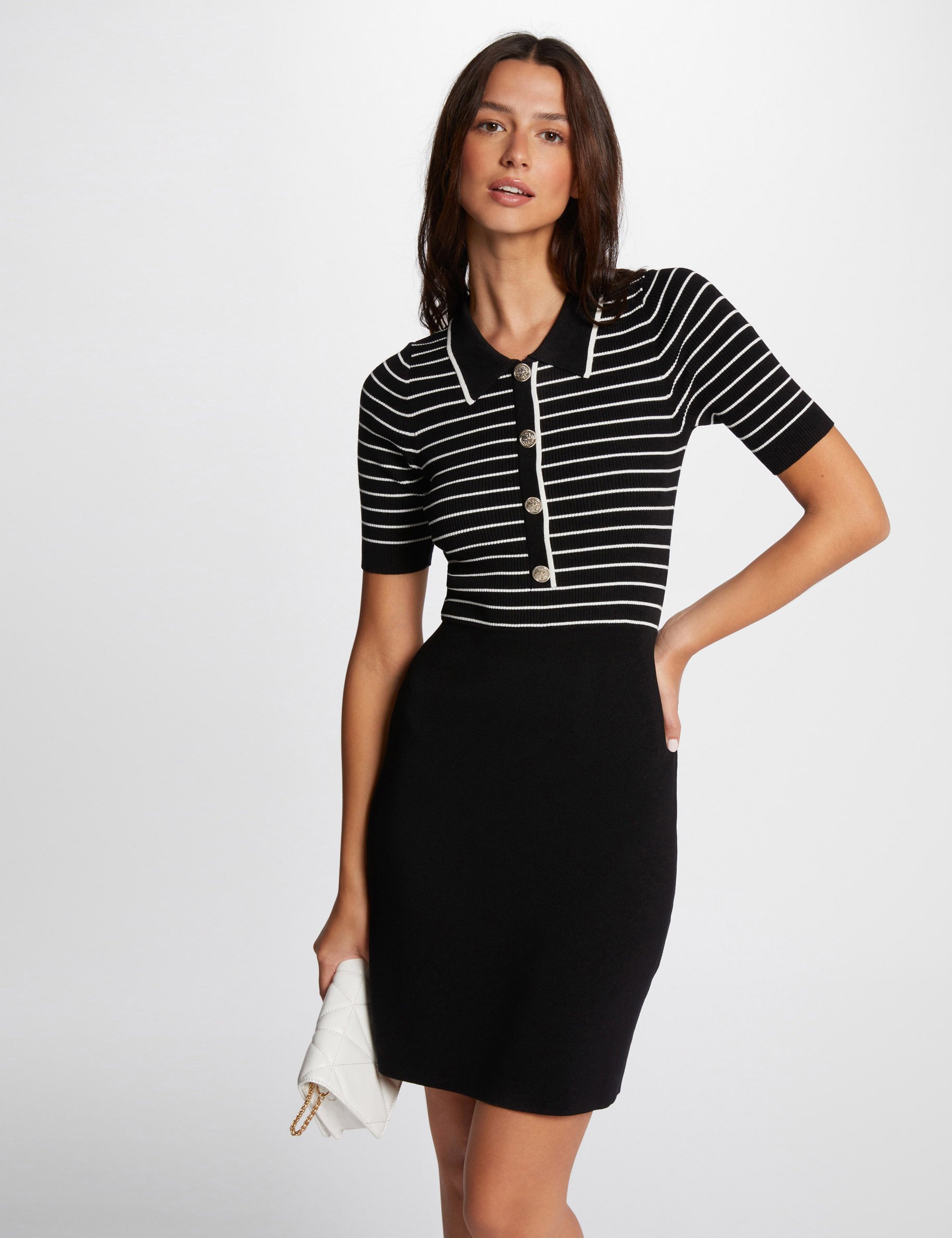 Mini knitted dress stripes black women