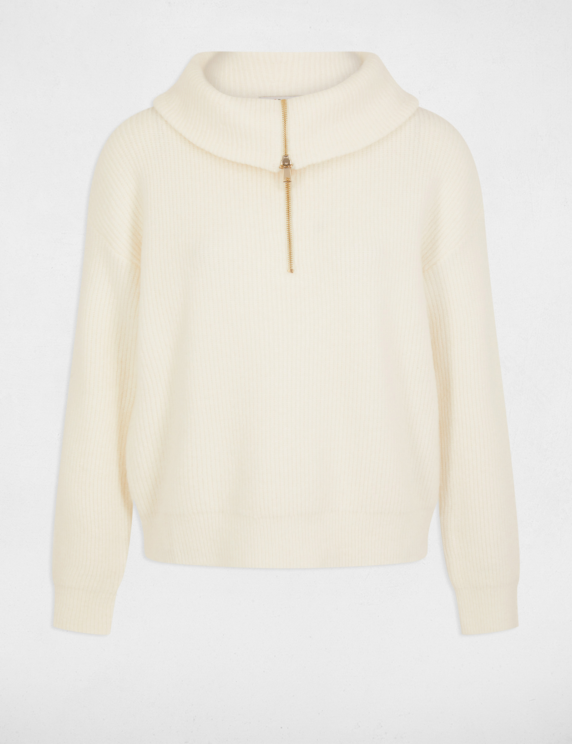 Jumper with zipped-rollneck ivory women