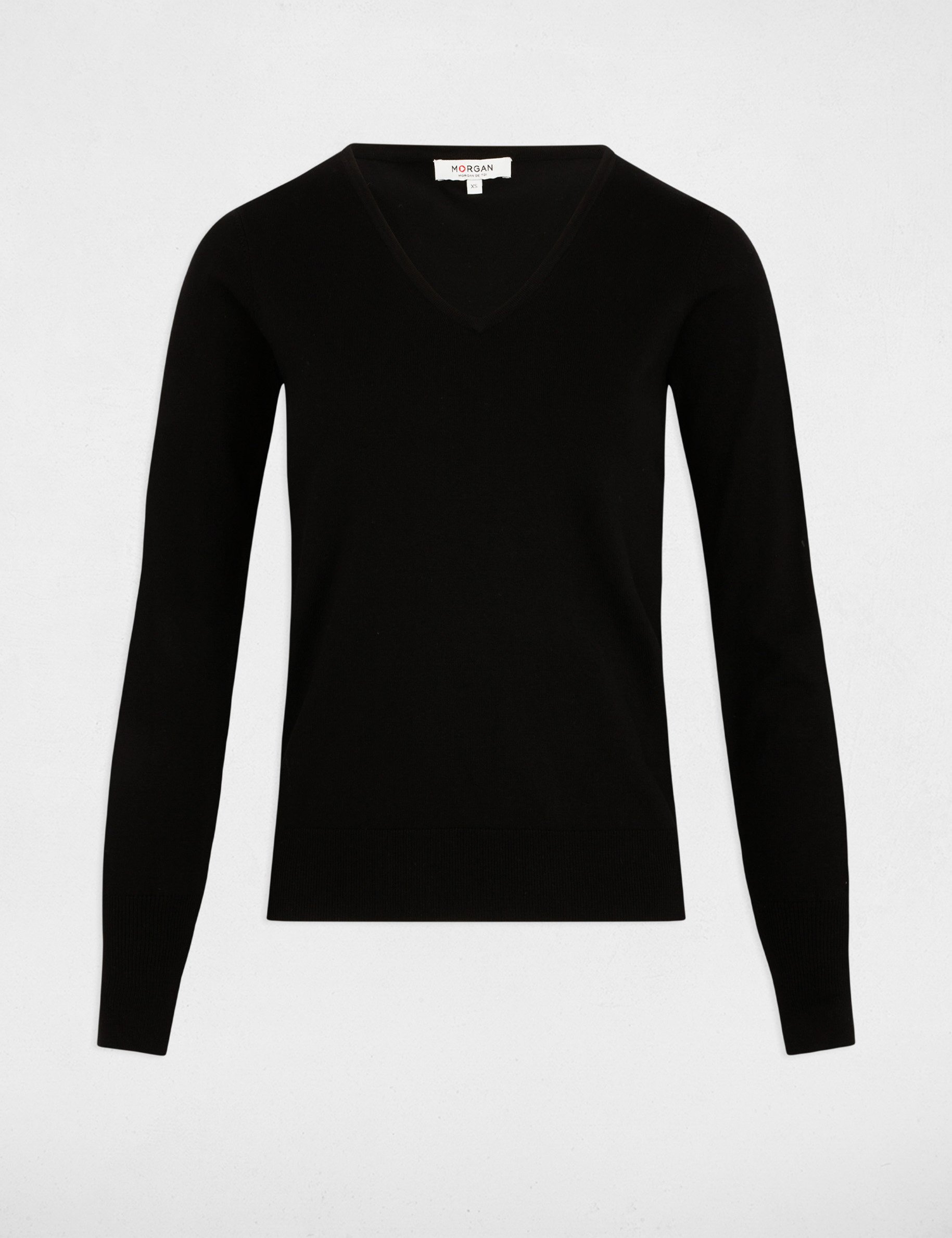 Pull col en V noir femme