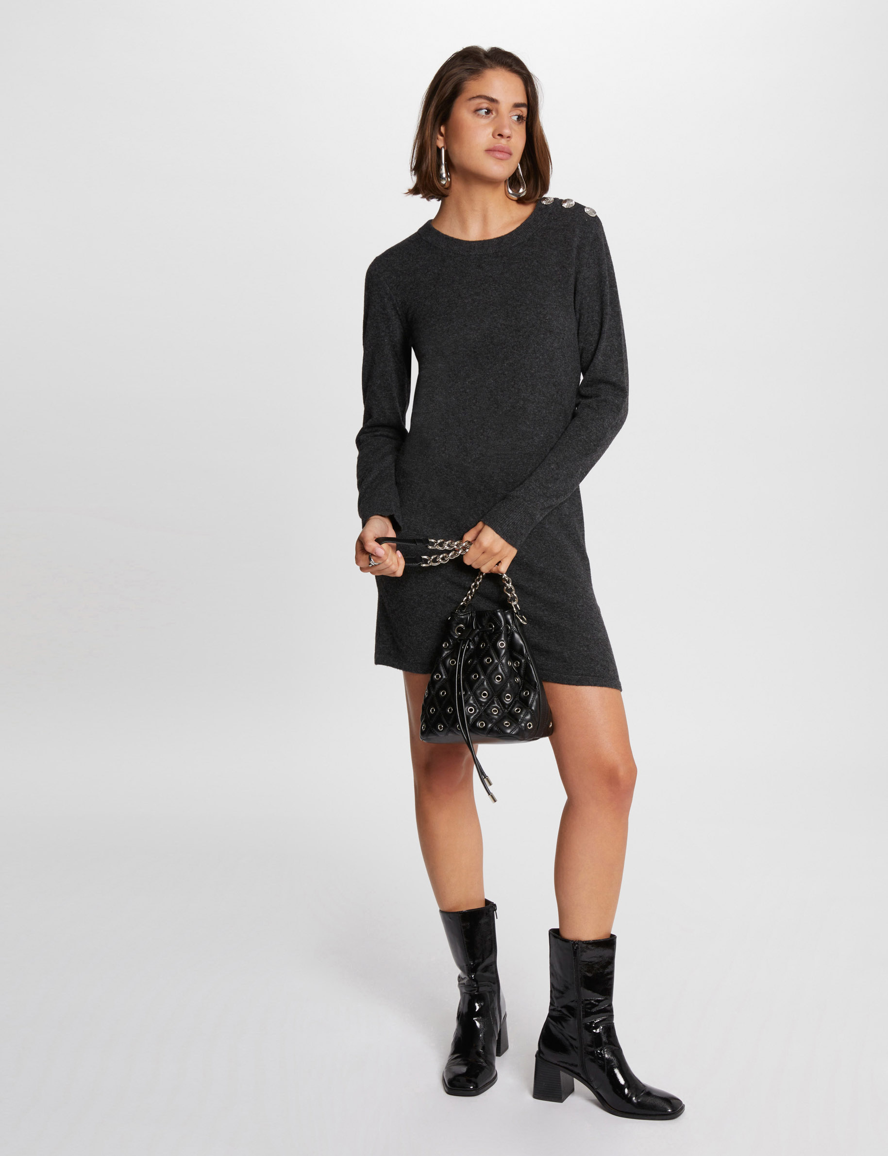 Mini straight knitted dress anthracite grey women