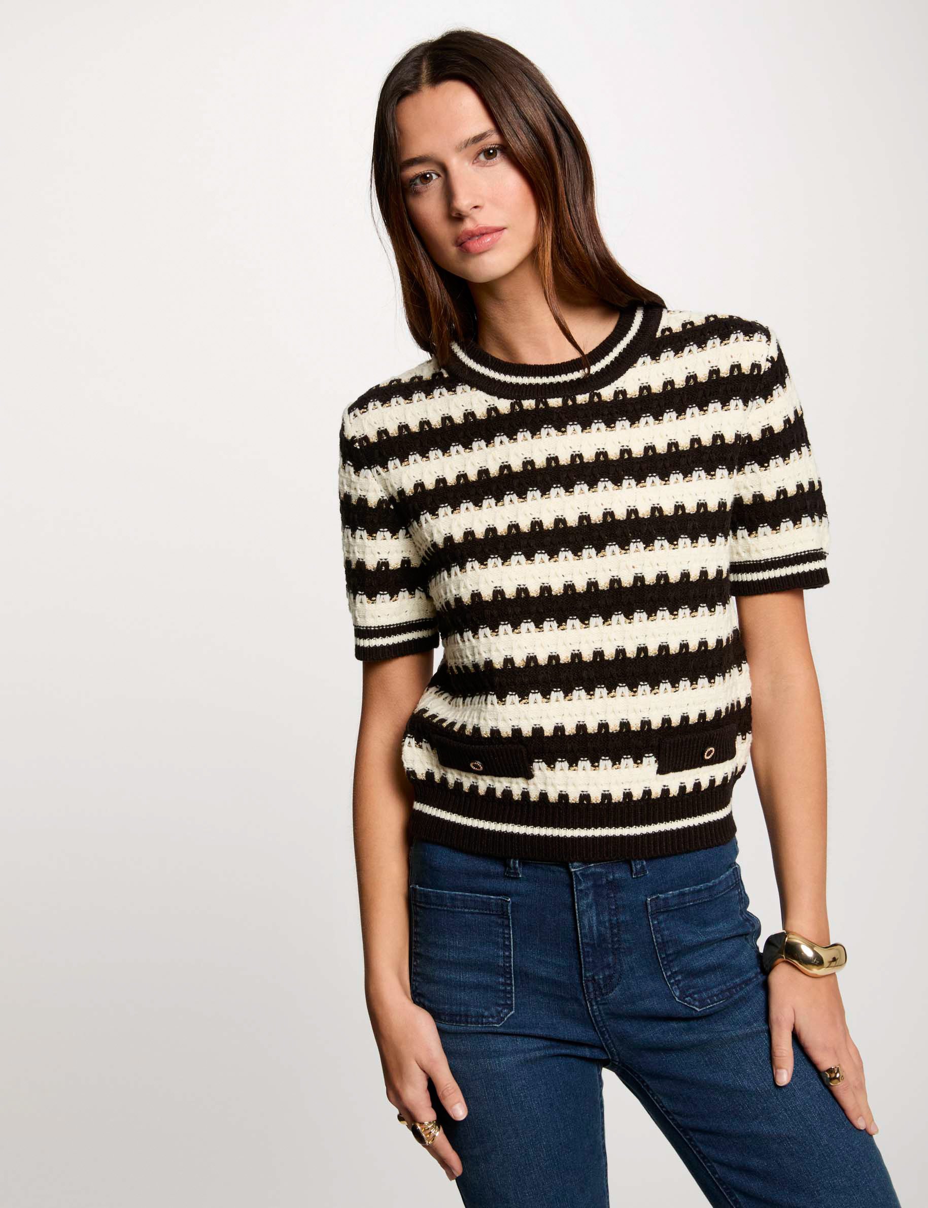 Stripped jumper short-sleeves white women