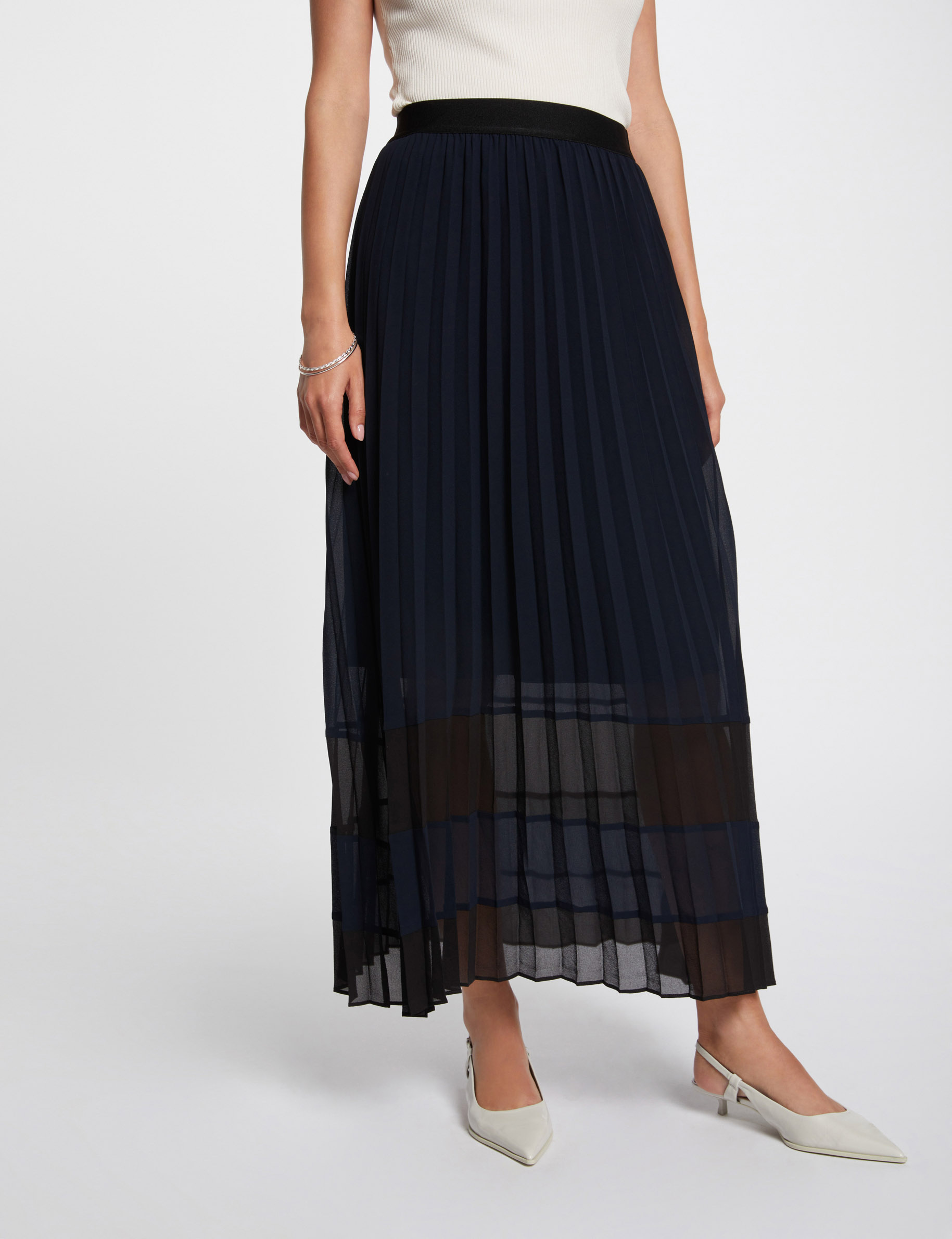 Maxi pleated A-line skirt navy women