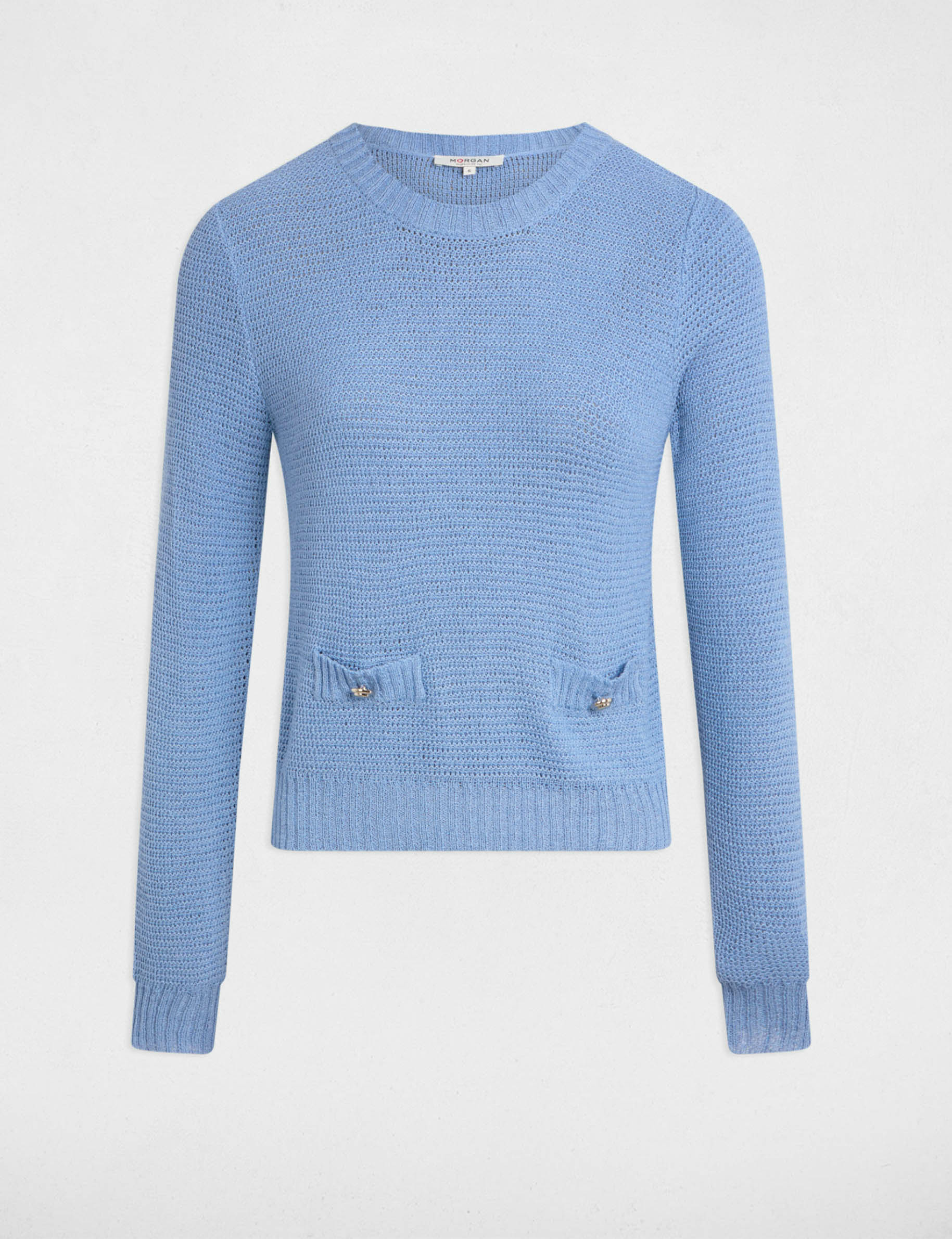 Jumper openwork and round neck grey denim women