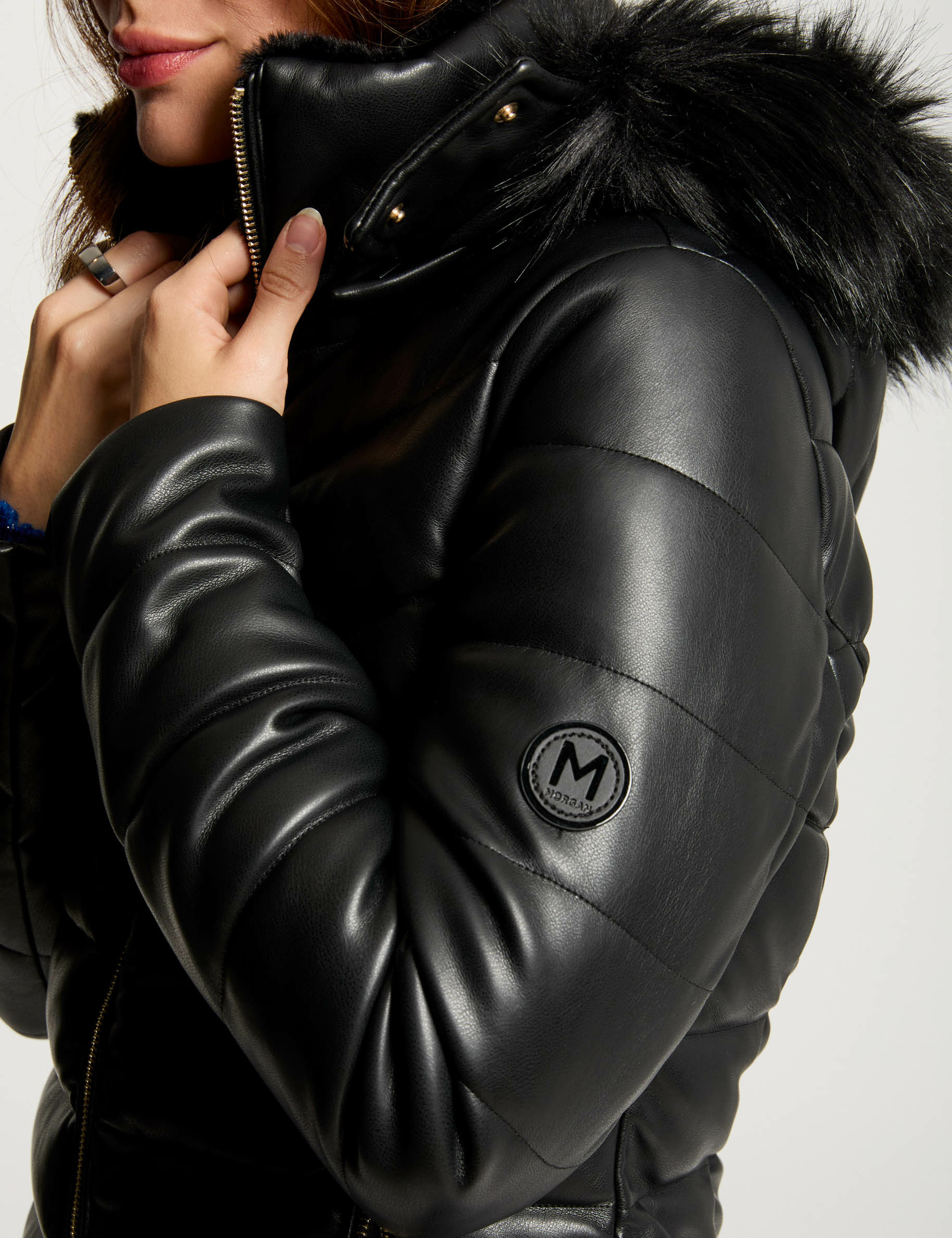 Faux leather padded jacket black women