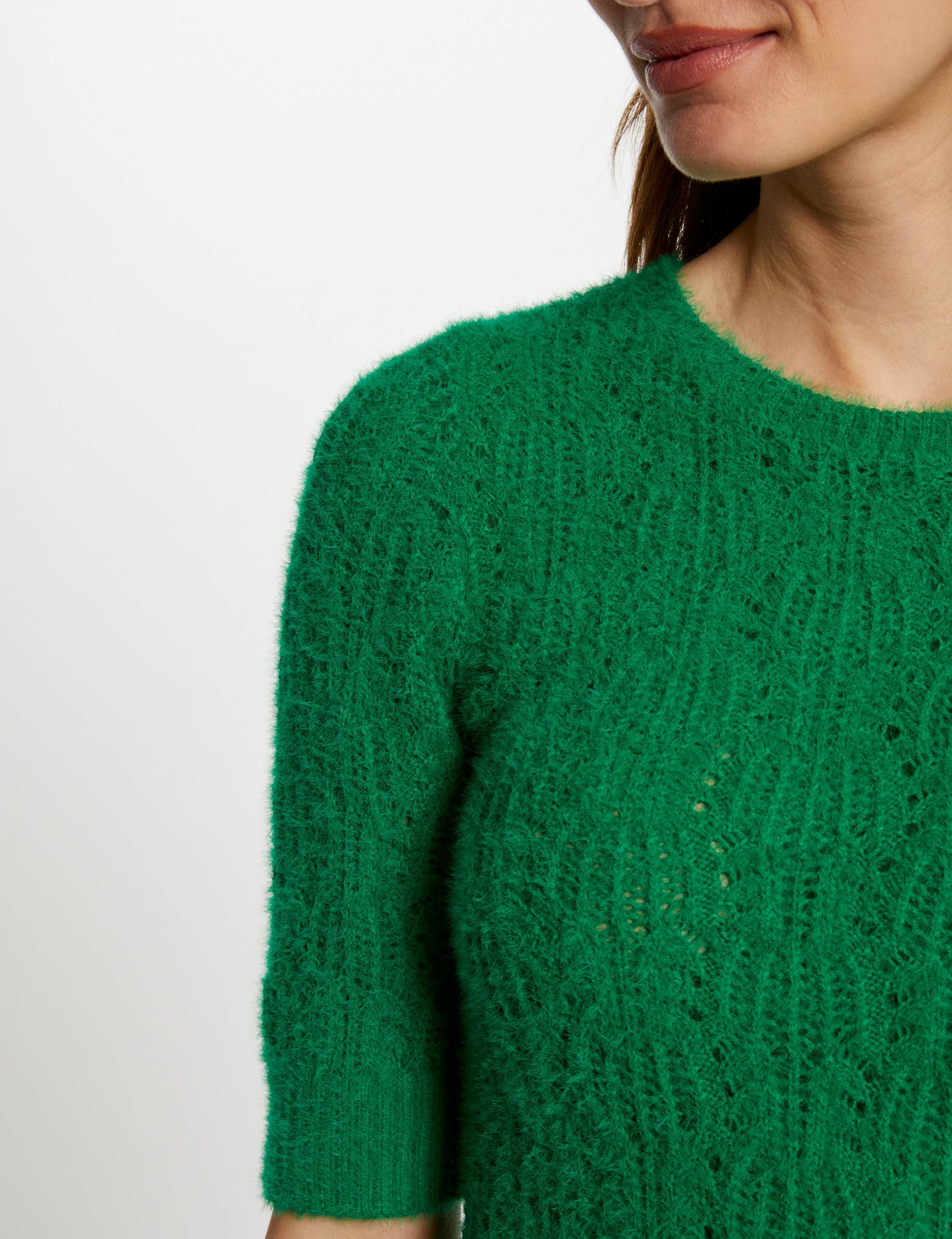 Short-sleeved openwork jumper green women