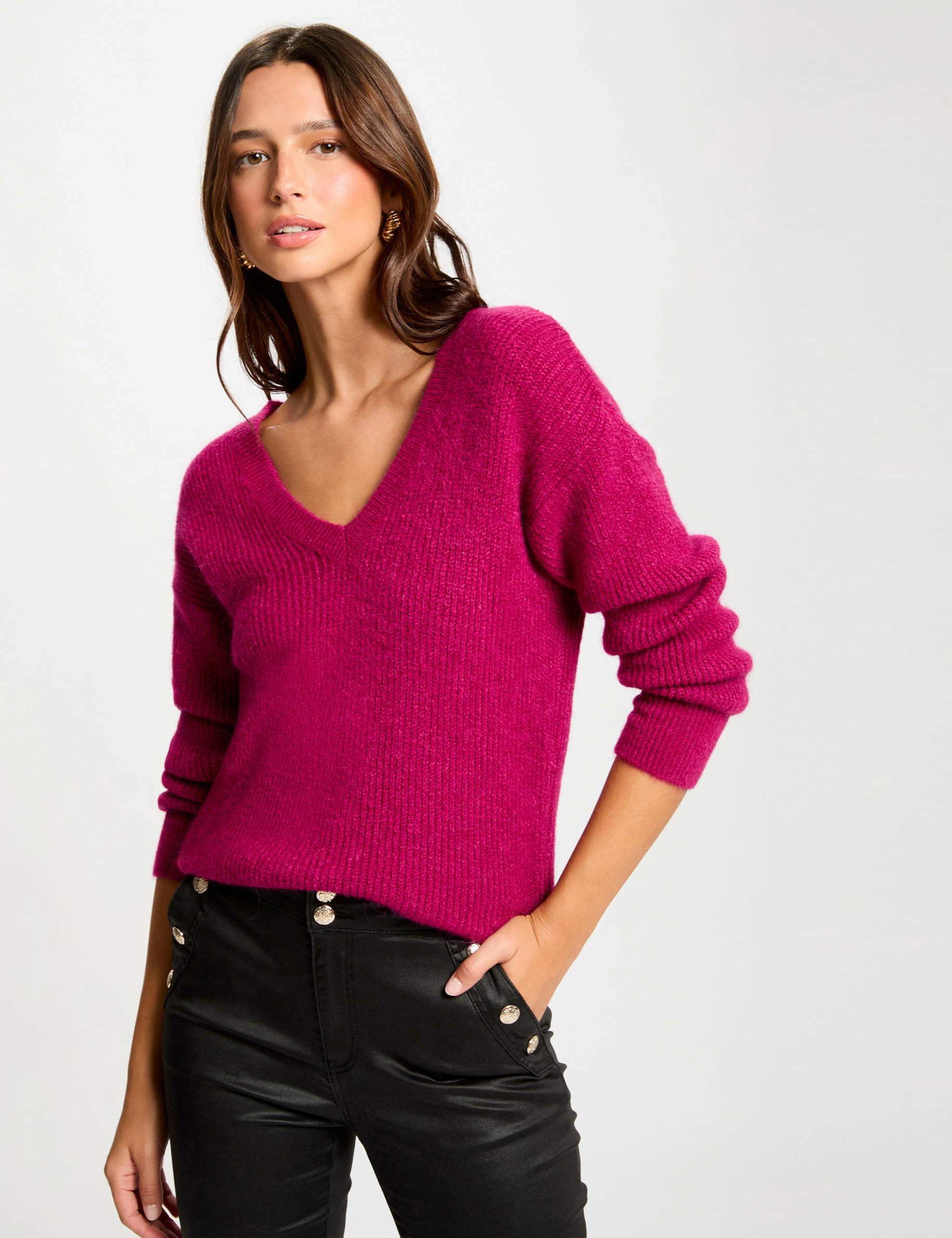 Pink v neck sweater women's best sale