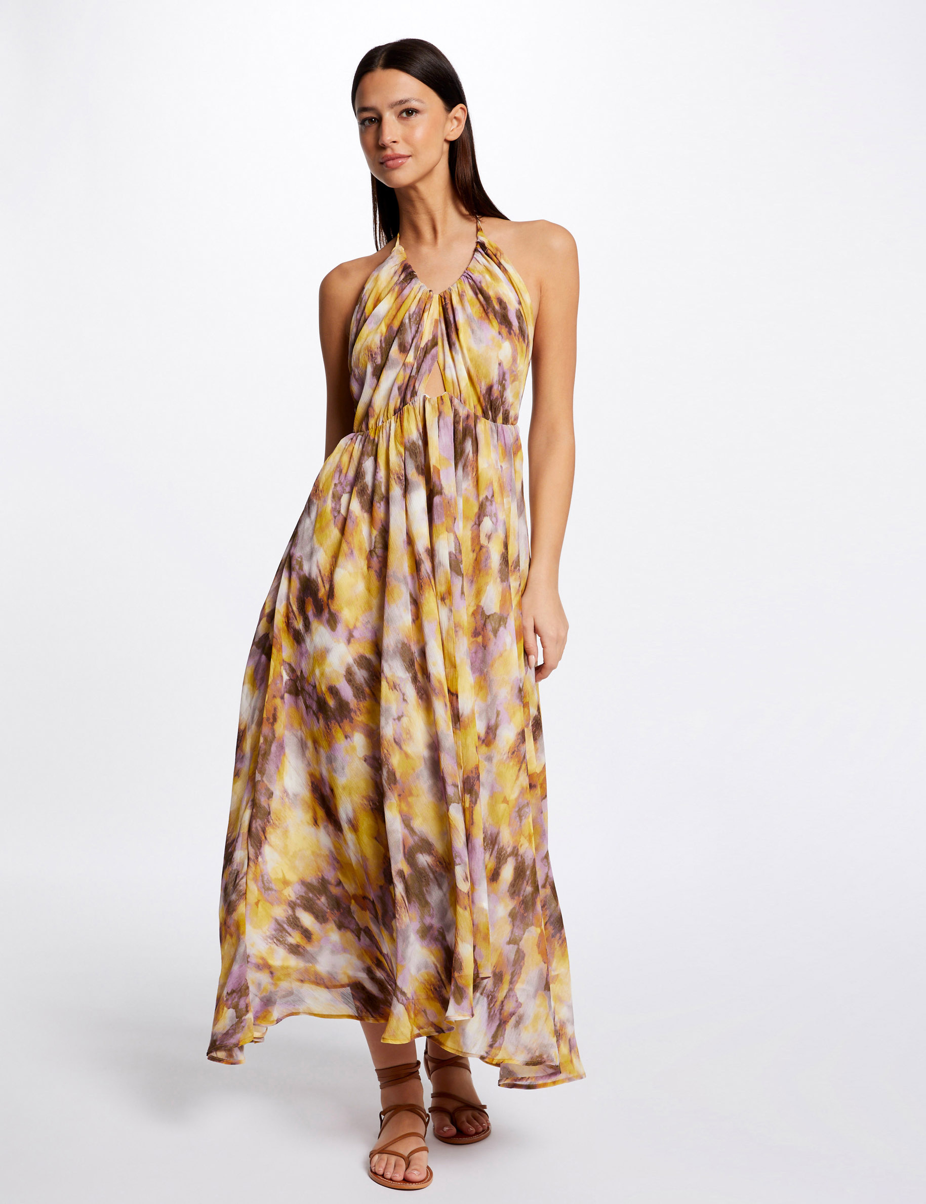 Maxi A-line dress with abstract print multicolored women