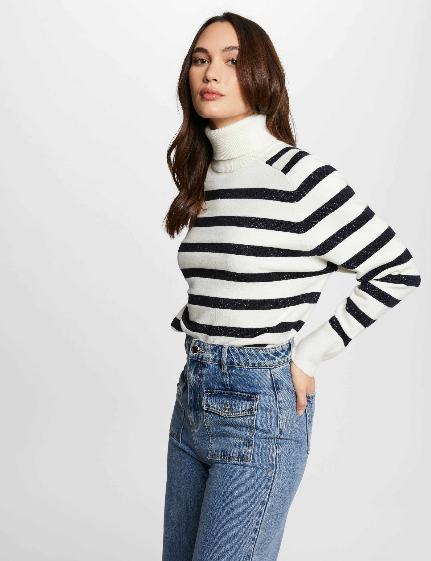 Stripped jumper turtleneck ivory women