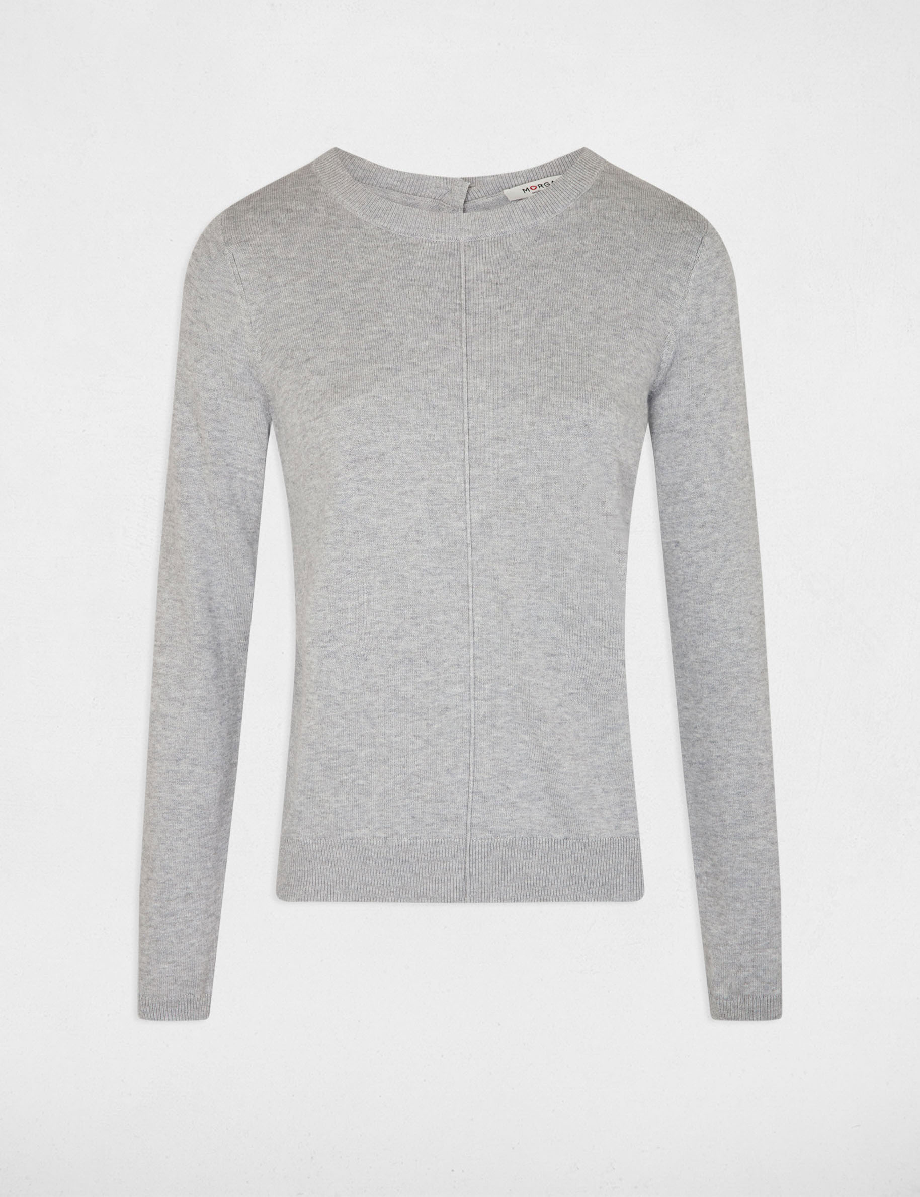 Pull col rond dos boutonné gris moyen femme