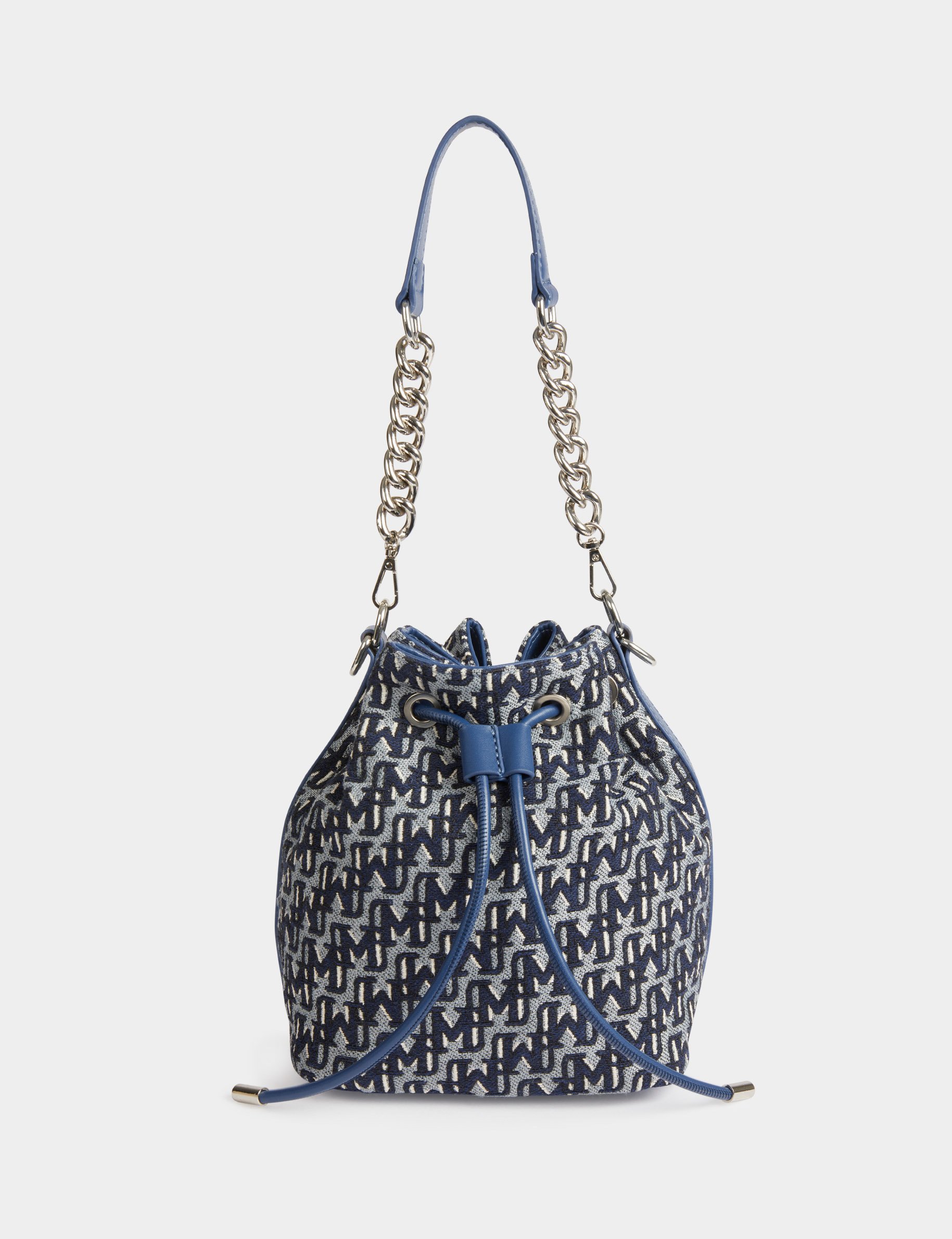 Bucket bag monogram print stone wash denim women