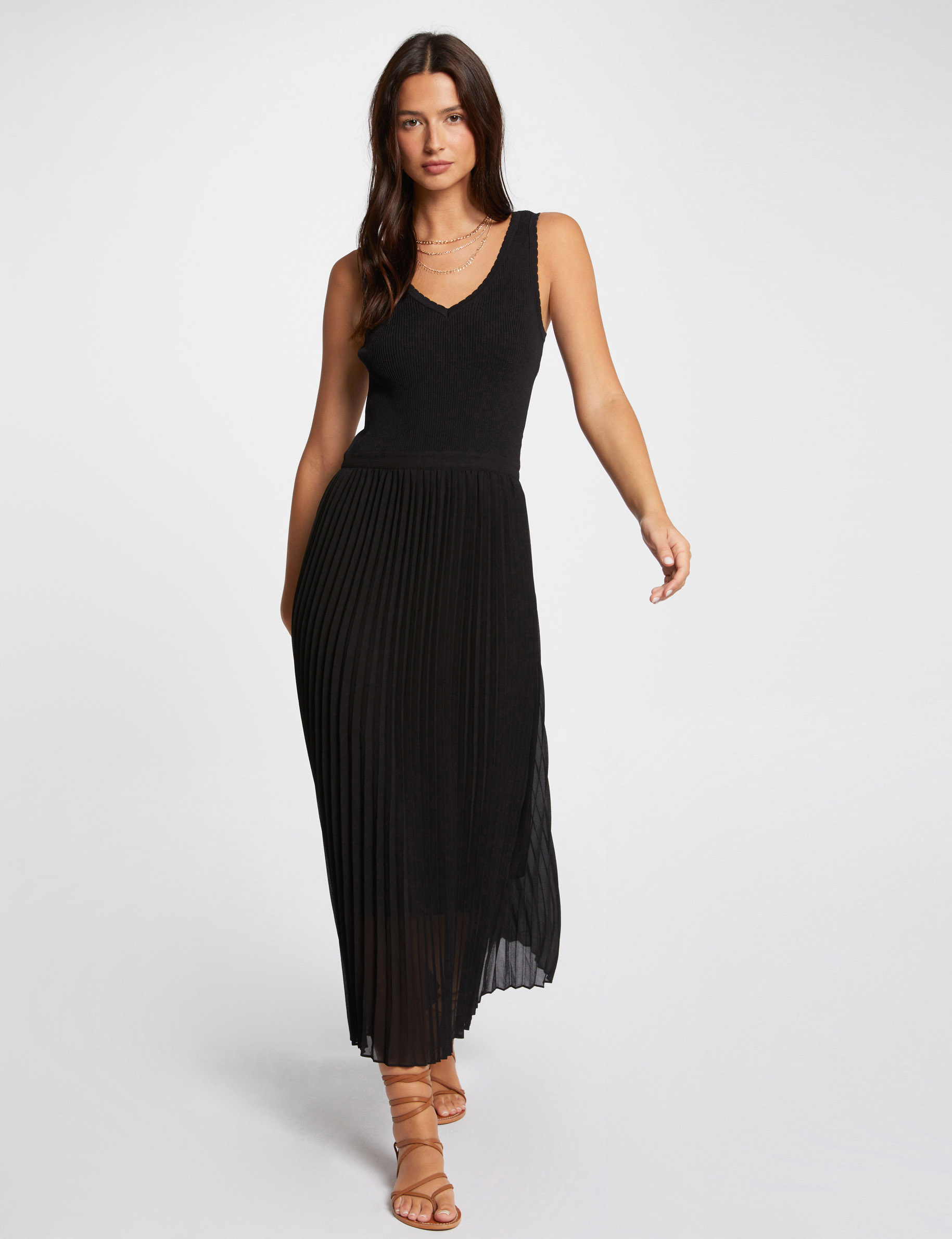 Waisted maxi knitted dress black ladies Morgan