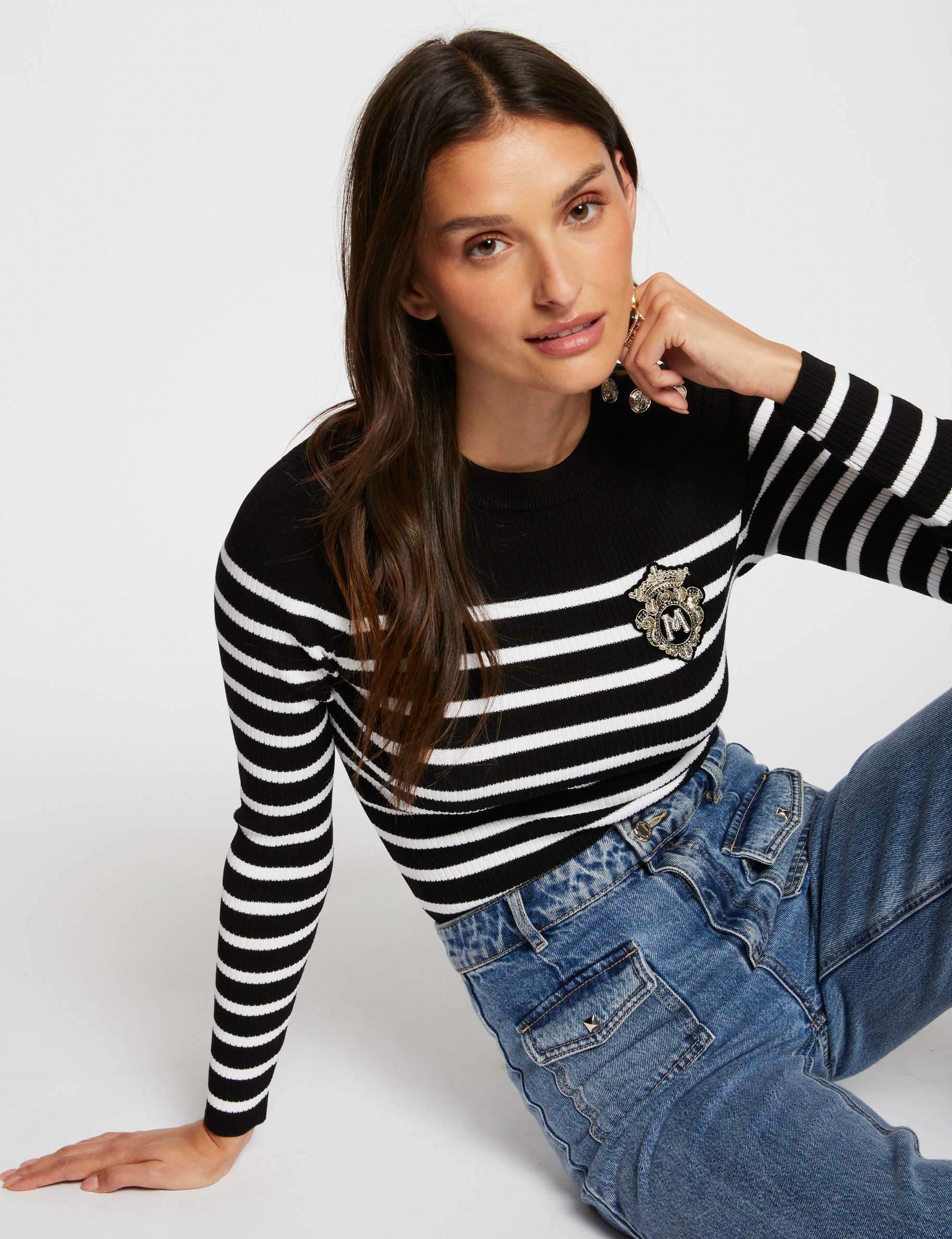 Long-sleeved striped jumper black women