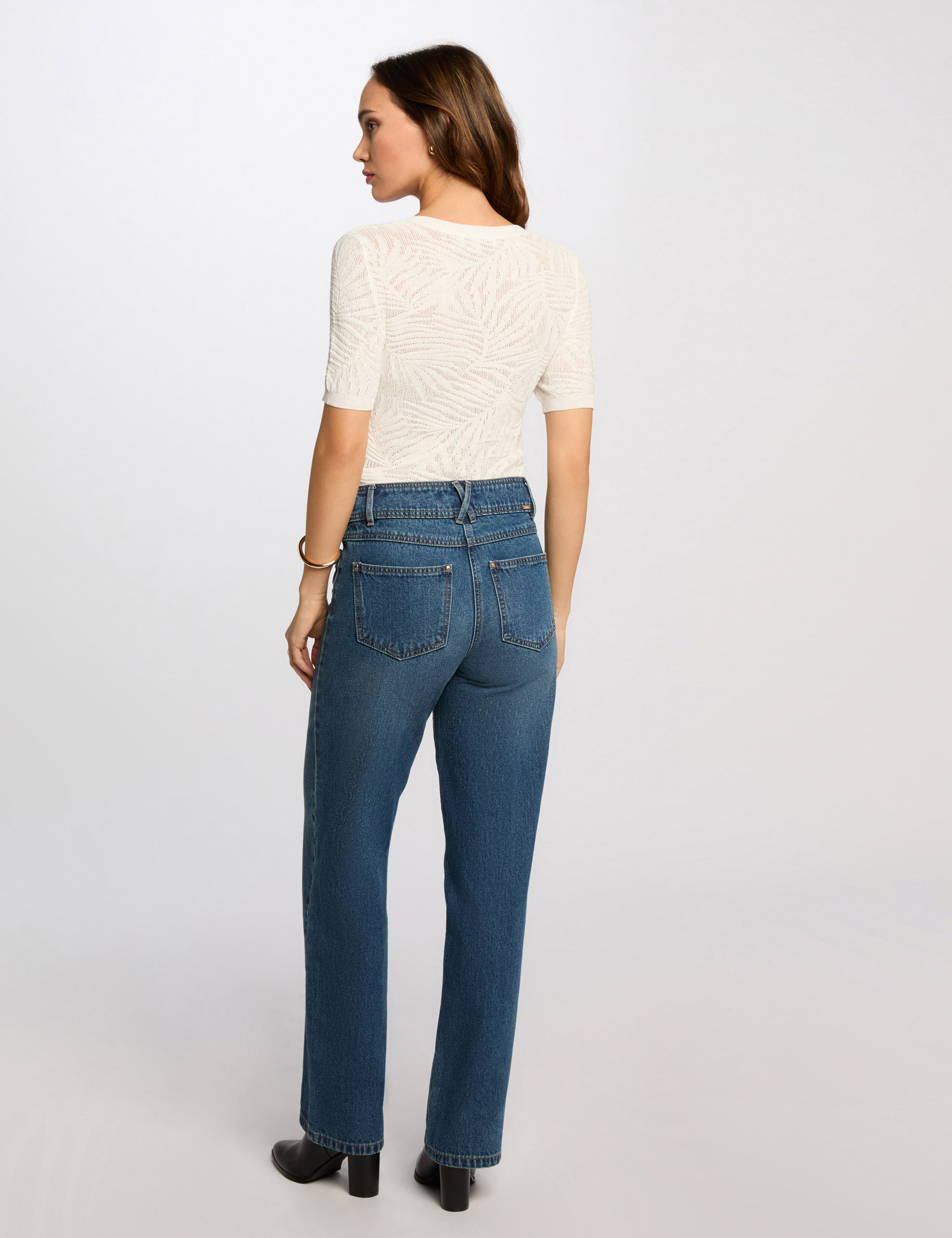 Short-sleeved openwork jumper white women