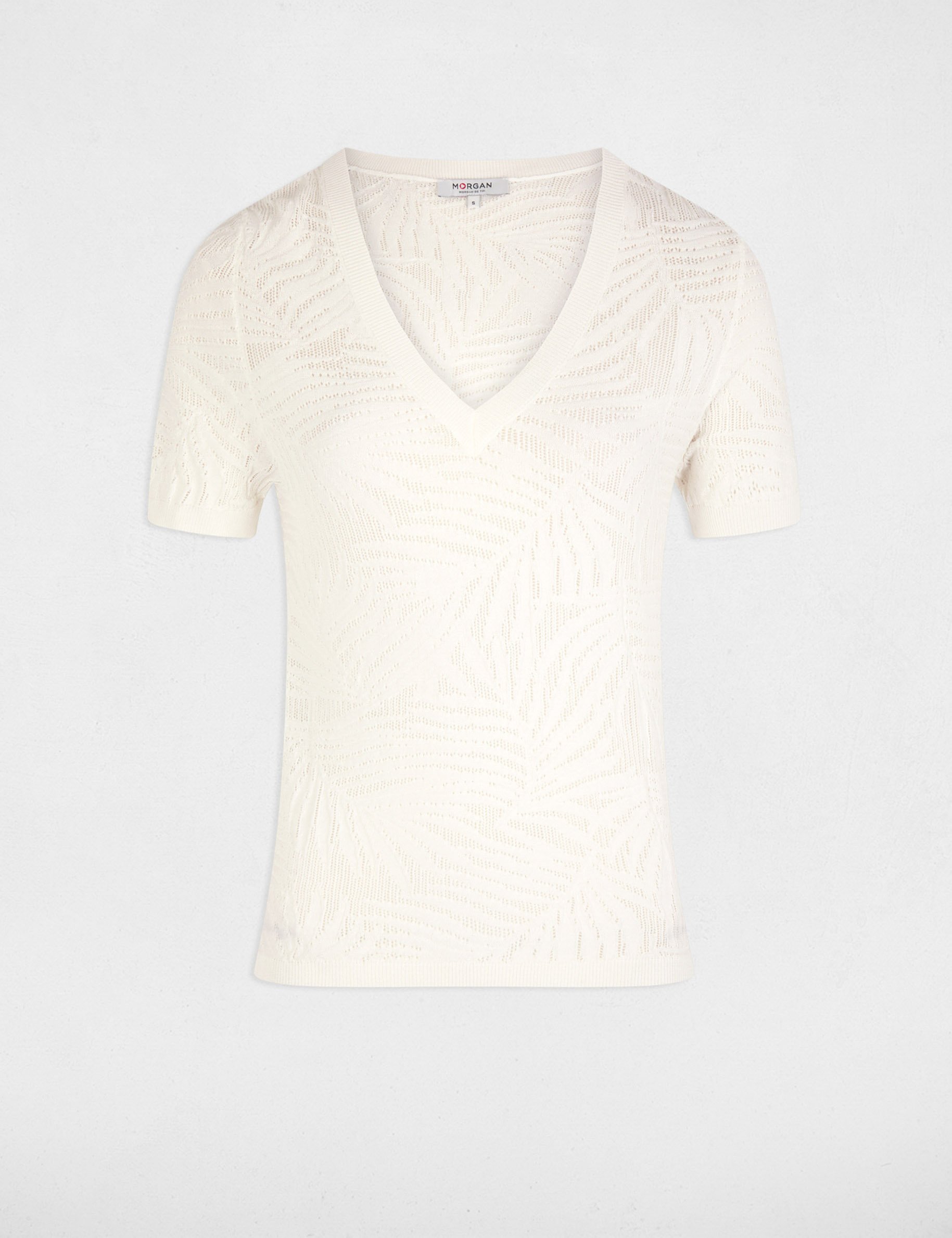 Short-sleeved openwork jumper white women