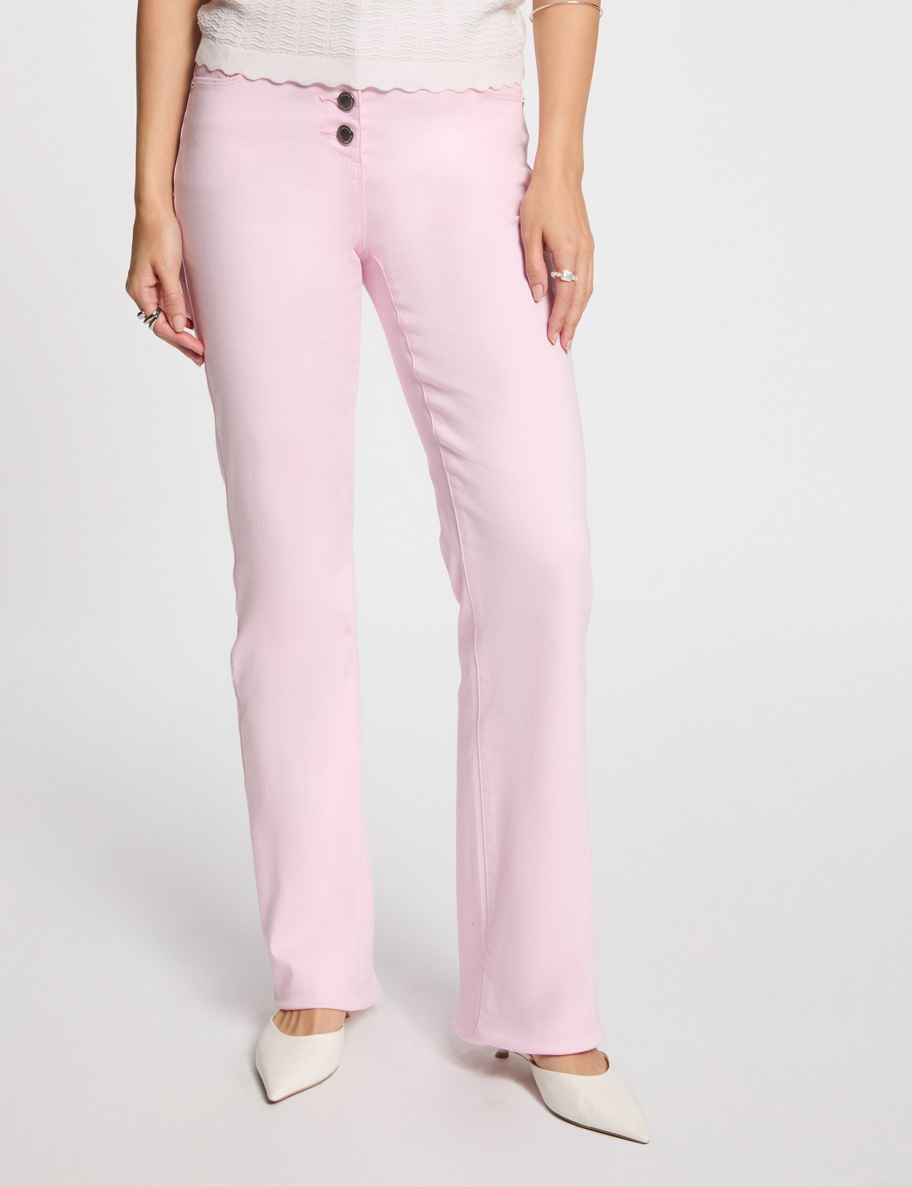 Buttoned bootcut trousers pastel pink women