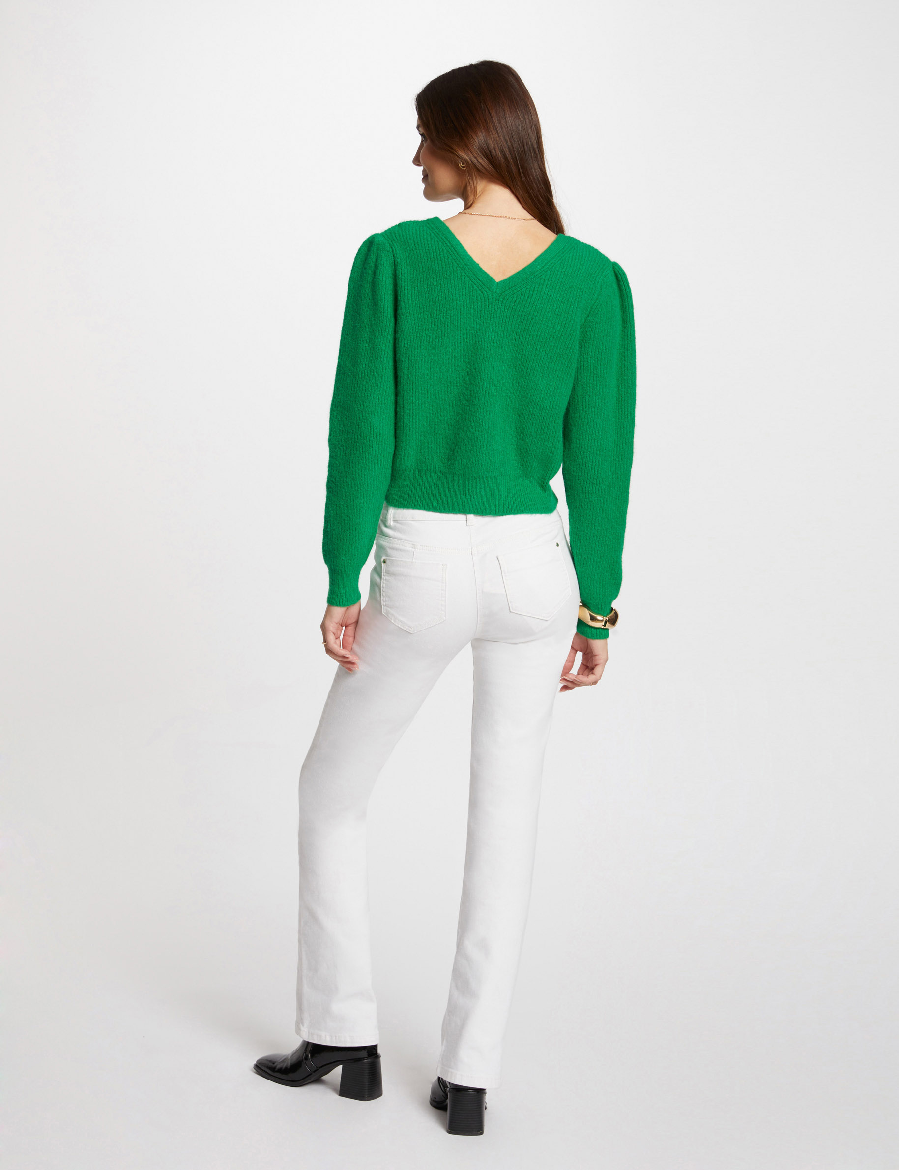 Long-sleeved cardigan V-neck green women