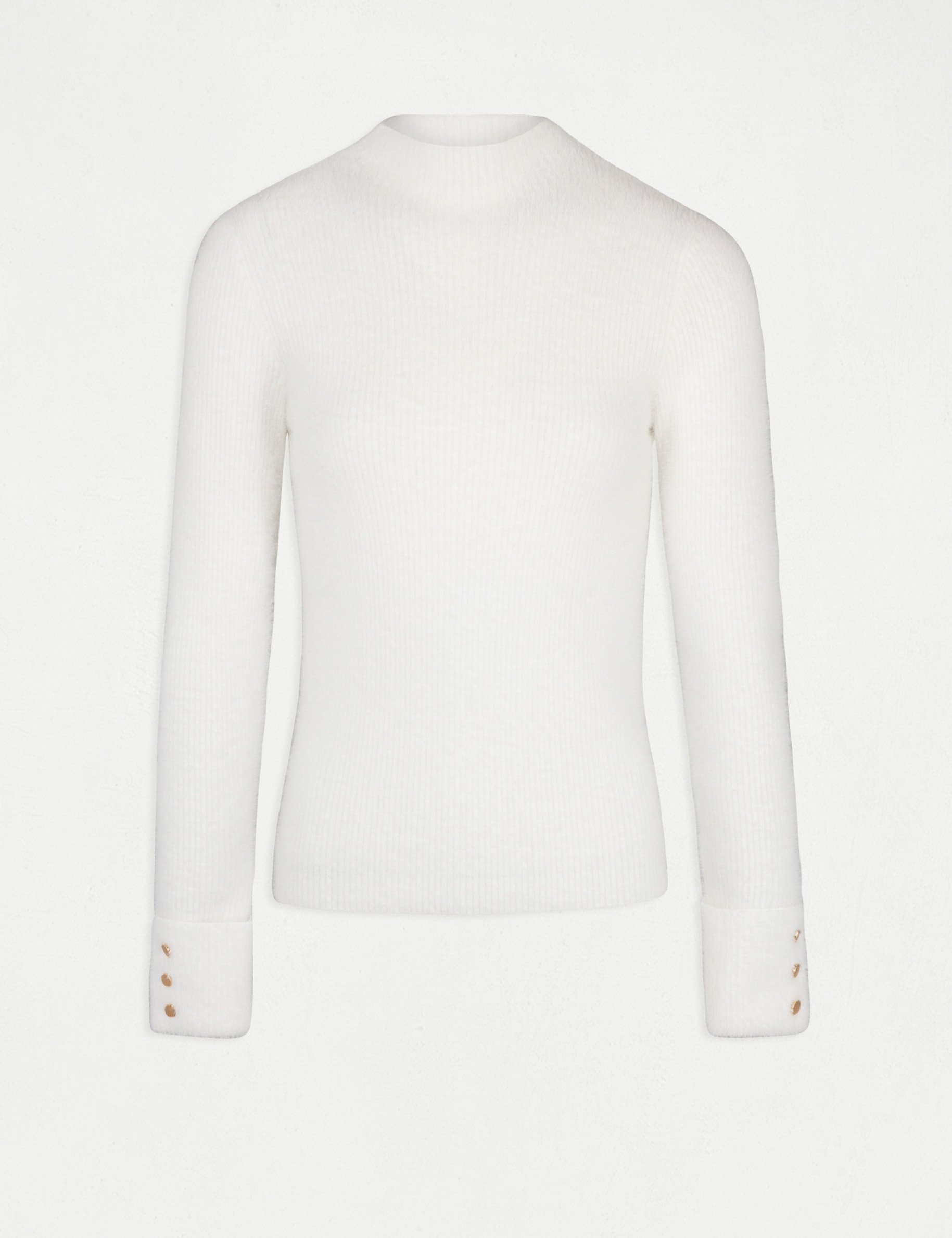 Long-sleeve fuzzy knit sweater ivory women