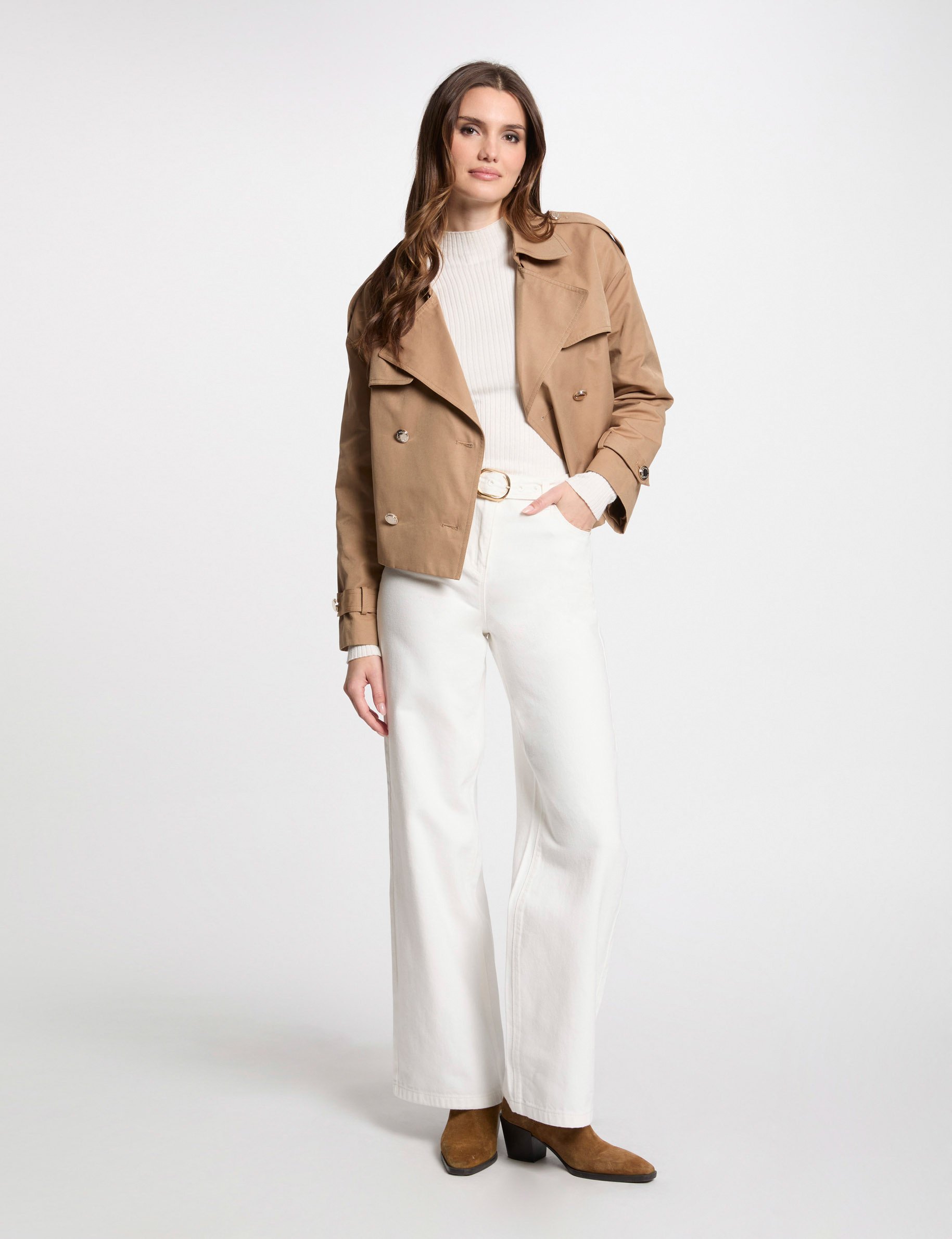 Belted wide leg jeans white women